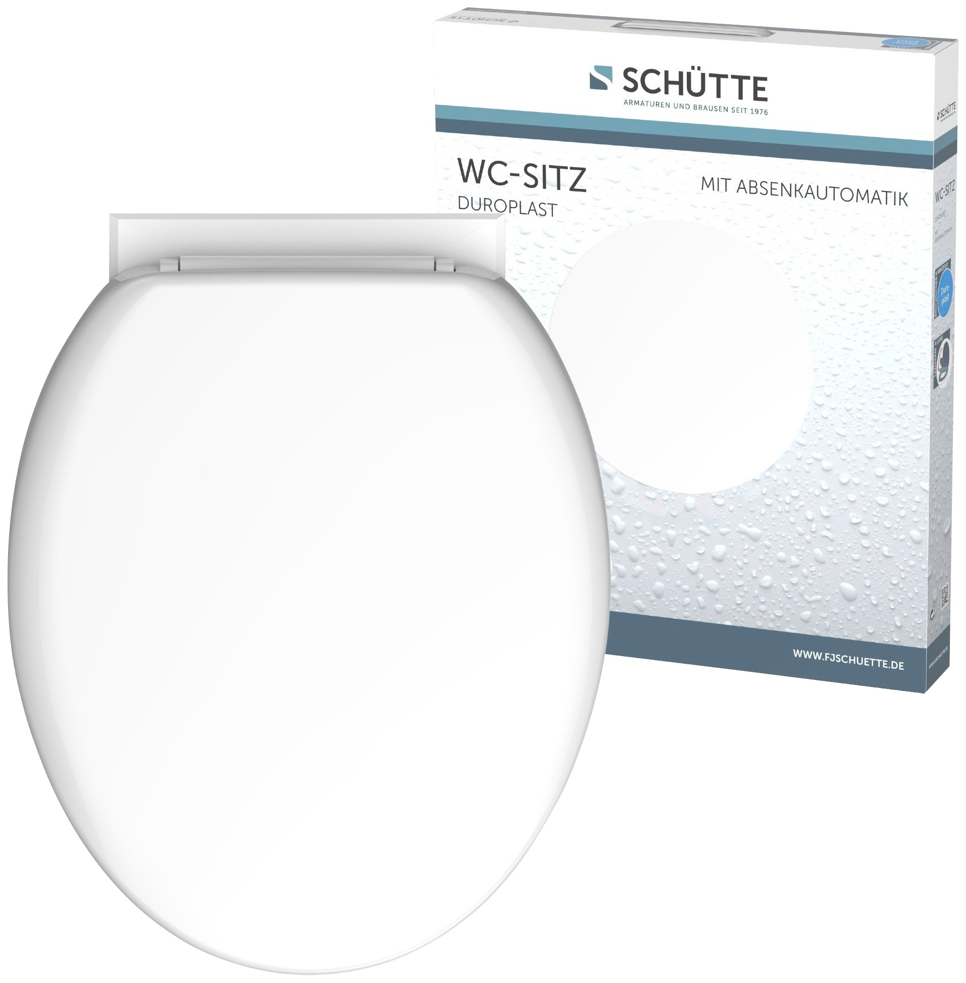 Schütte WC-Sitz, Duroplast, Toilettendeckel mit Absenkautomatik, Klobrille passend für viele handelsübliche WC-Becken, Toilettensitz Weiß, Länge: 440-470 cm