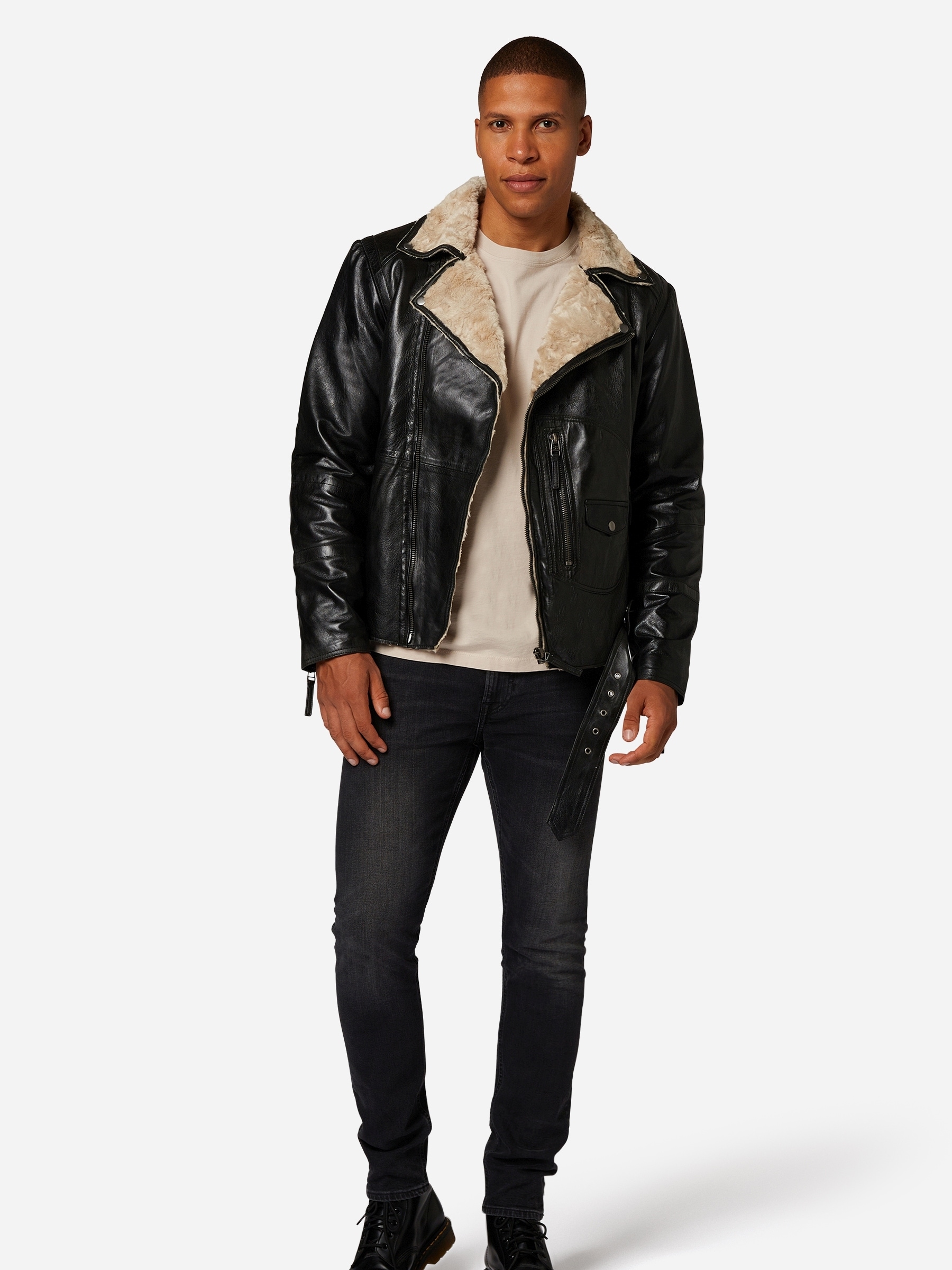 RICANO Bikerjacke »Lederjacke Harlem« ohne Kapuze Handgefertigt aus echtem Leder