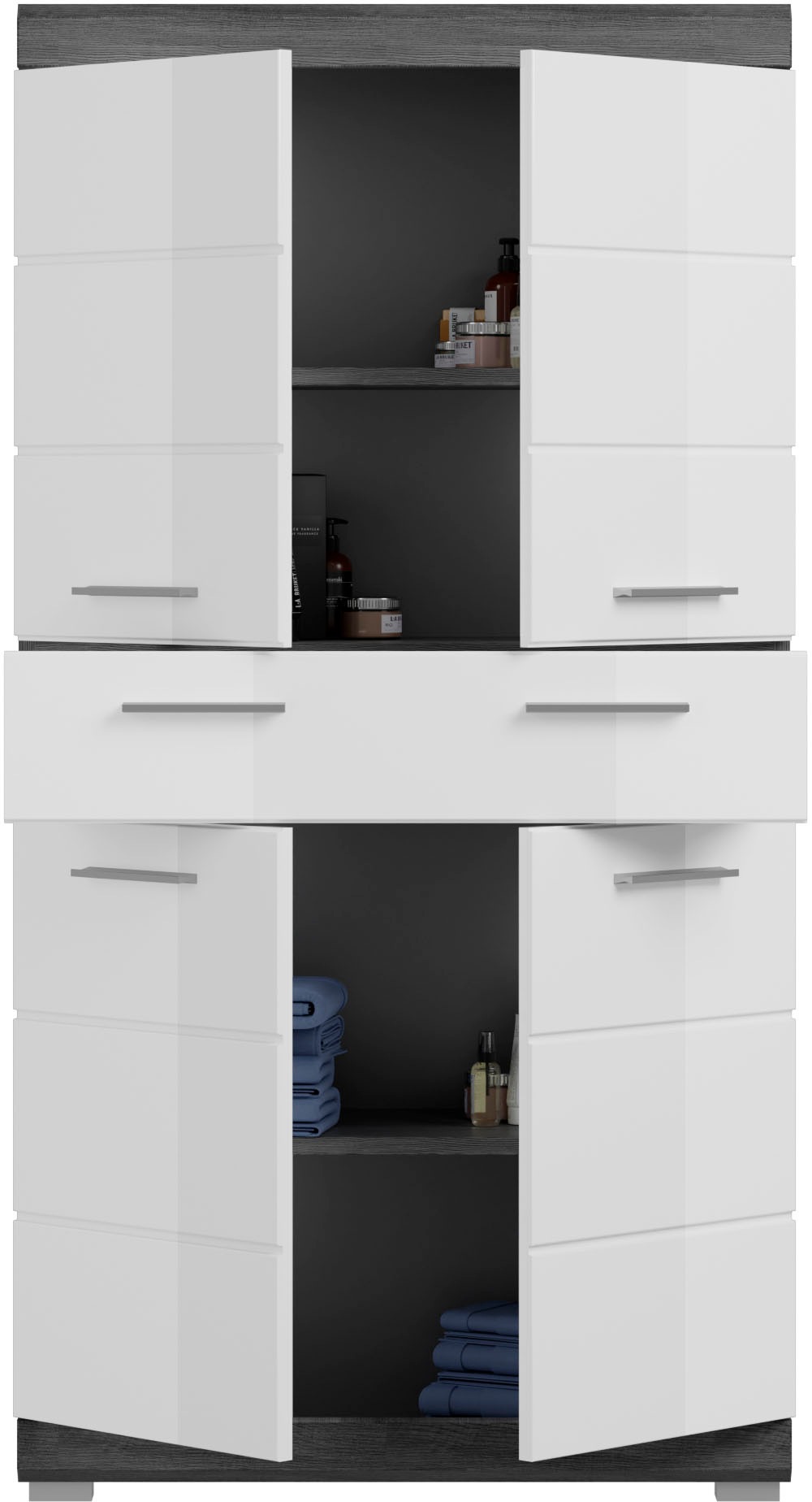 INOSIGN Badmöbel-Set »Siena, 4 teilig, bestehend aus:«, (Set, 4 St.), Hochschrank, Waschbeckenunterschrank, Badspiegel, Midischrank