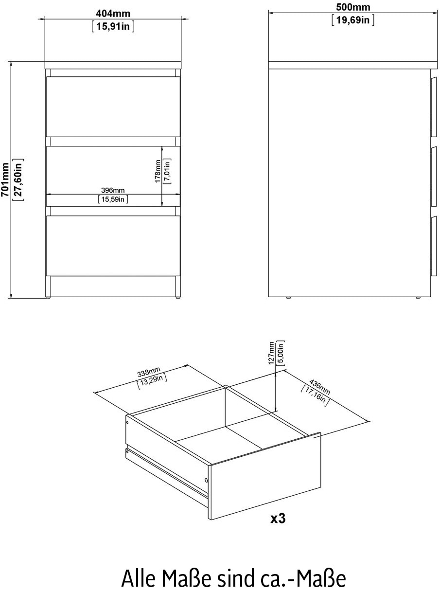 INOSIGN Kommode »Naia«, Elegante und modernes Sideboard mit 3 geräumigenSchubladen
