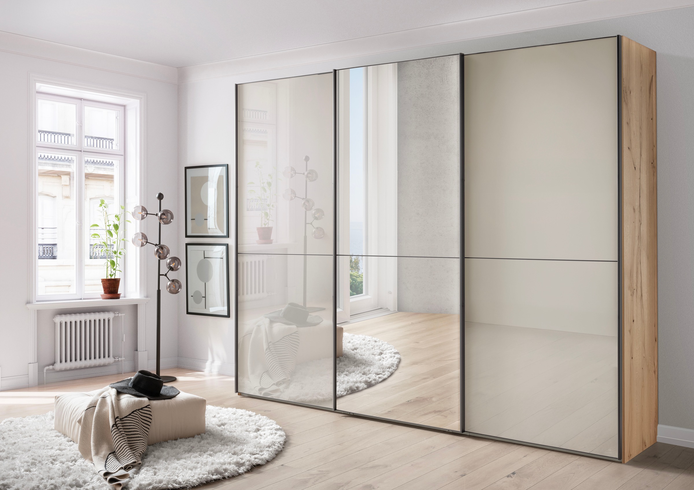 WIEMANN Schwebetürenschrank »Phoenix, Made in Germany, modernes Design, Highlight, Blickfang« Viele Farbkombinationen, in 4 Breiten und in 2 Höhen erhältlich,  maximaler Staurraum, inkl.Einlegeböden, Wäscheböden u. Dämpfer