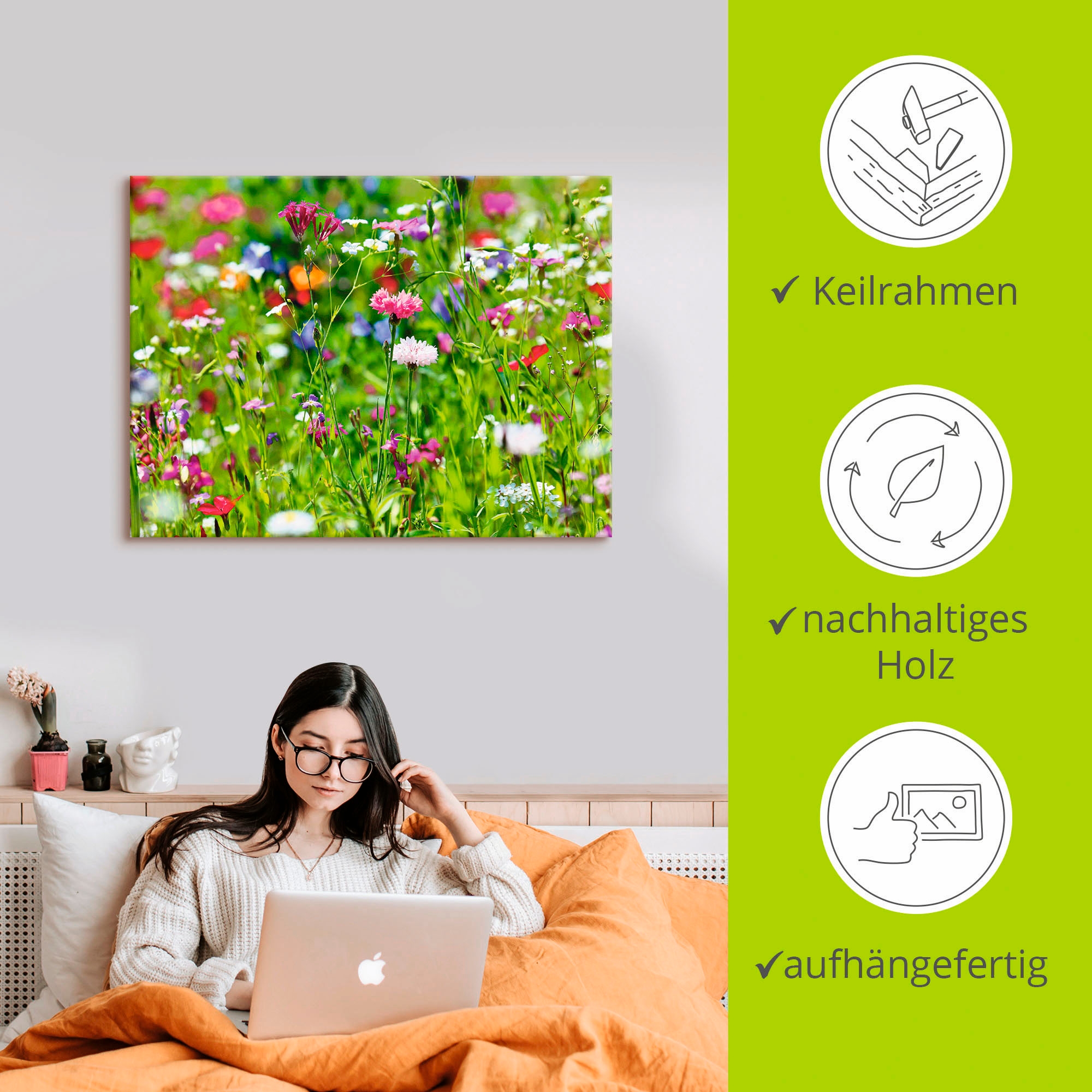 Artland Wandbild »Blumenwiese I«, Blumenwiese, (1 St.), als Leinwandbild, Poster in verschied. Größen