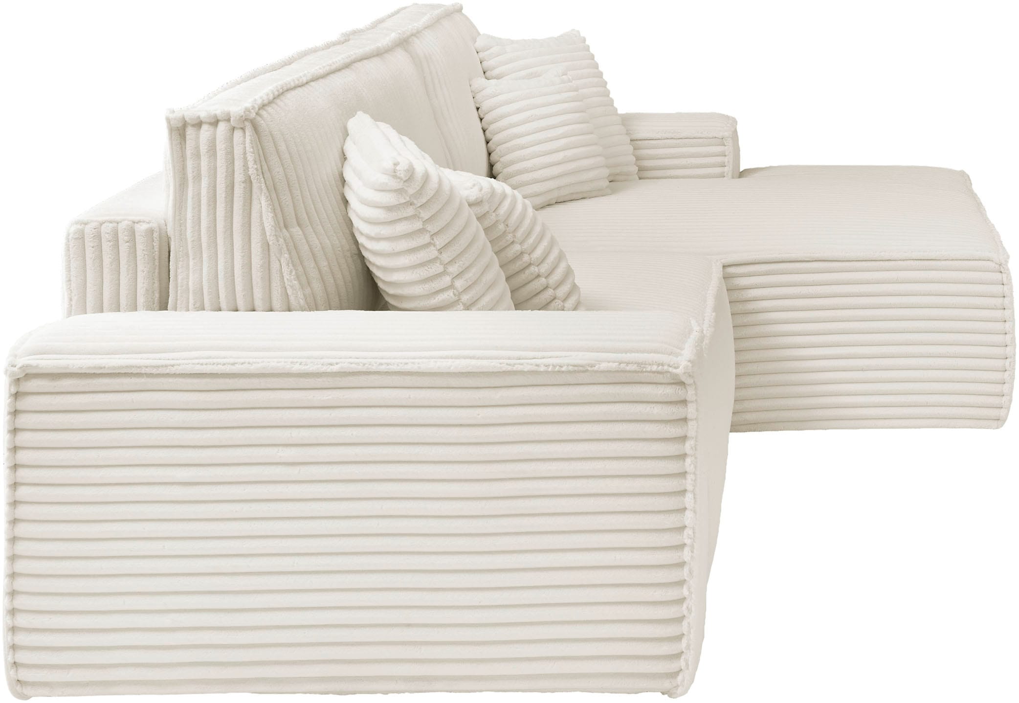 andas Ecksofa »Finnley Schlafsofa 267 cm in Bouclé, Struktur fein u. Cord, L-Form,«, Schlaffunktion m. Bettkasten (136/210 cm), Bouclé, Struktur und Cord