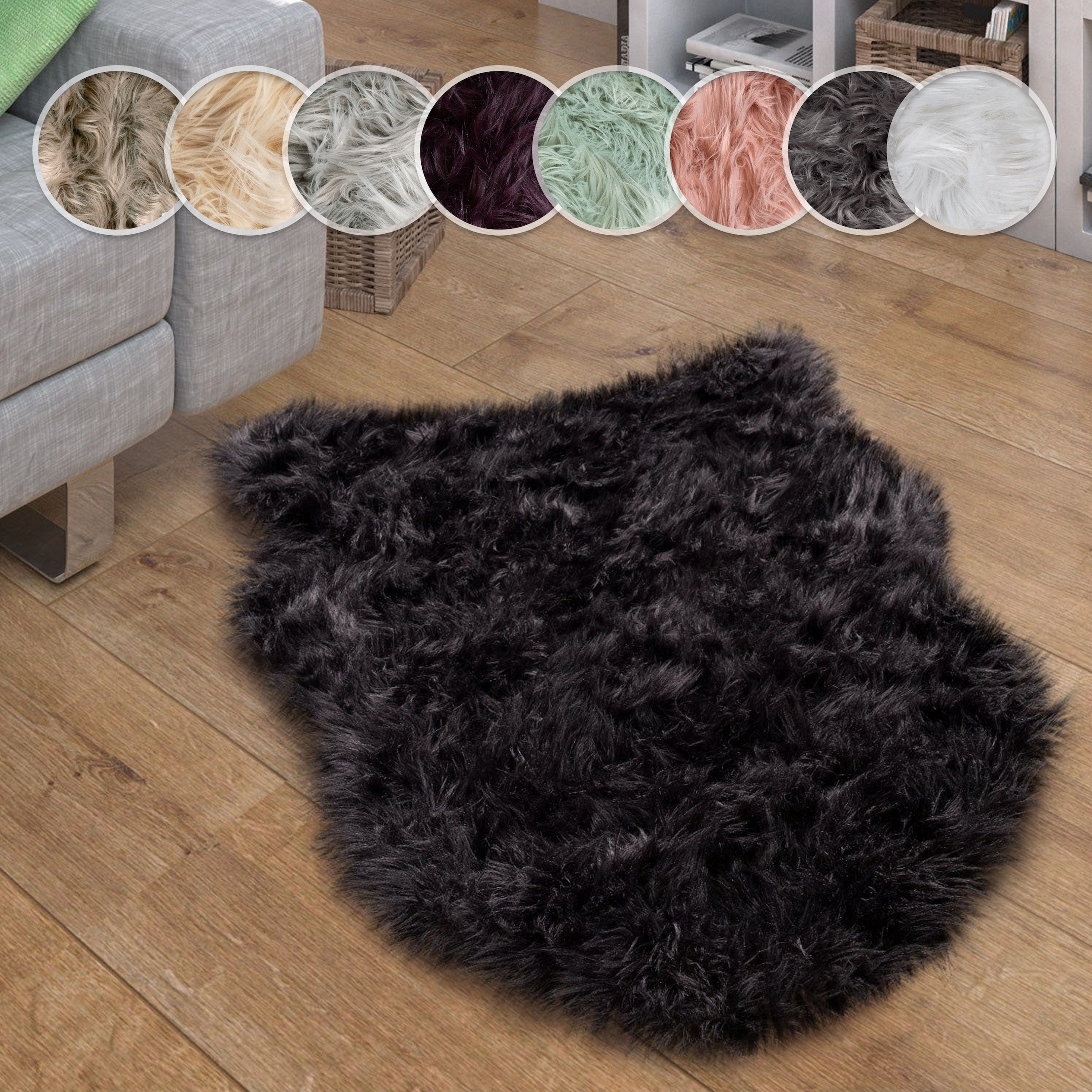 Paco Home Fellteppich »Playa 960« fellförmig 64 mm Höhe Kunstfell, Flokati-Optik, Hochflor, weich und flauschig, Uni-Farben