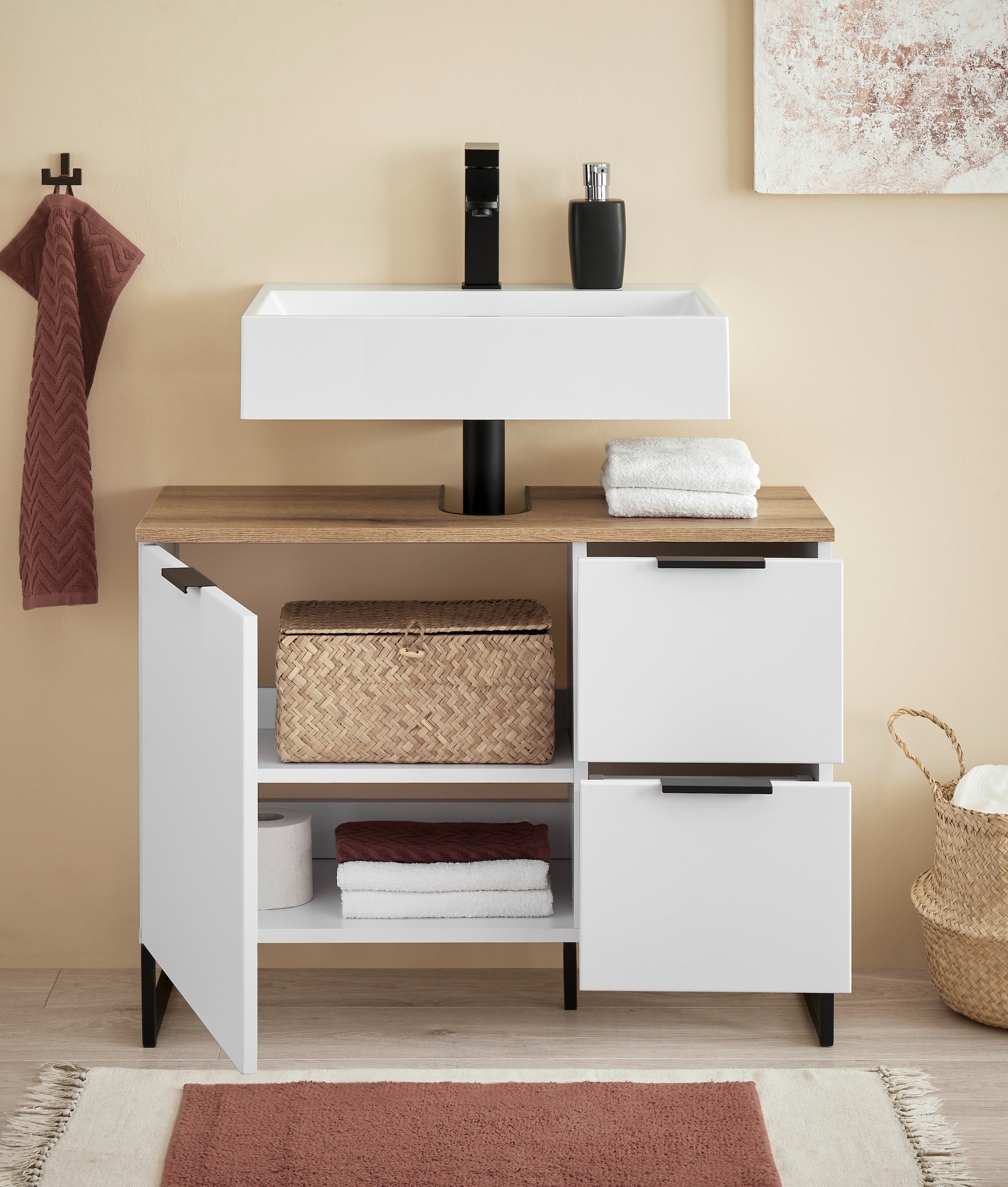 BASIC by Balculina Waschbeckenunterschrank »Denver Waschbeckenunterschrank, Badezimmerschrank BxHxT 80x60x35« 1 Stk. tlg. Breite 80 cm, Tür L/R montierbar, Softclose