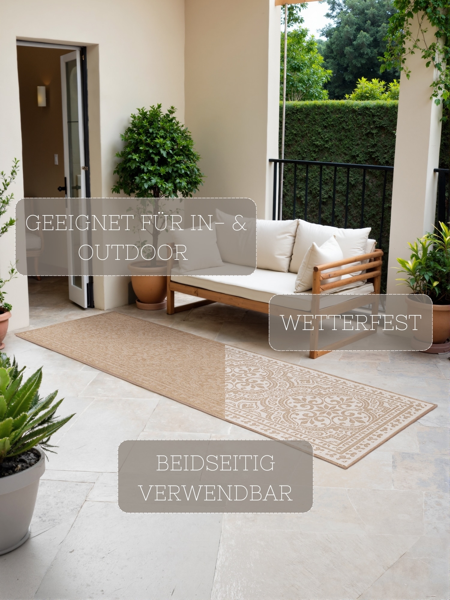 NORTHRUGS Outdoorteppich »Rosel Wendeteppich«, rechteckig, 5 mm Höhe, In und Outdoor, Flachgewebe, wetterfest, pflegeleicht, robust