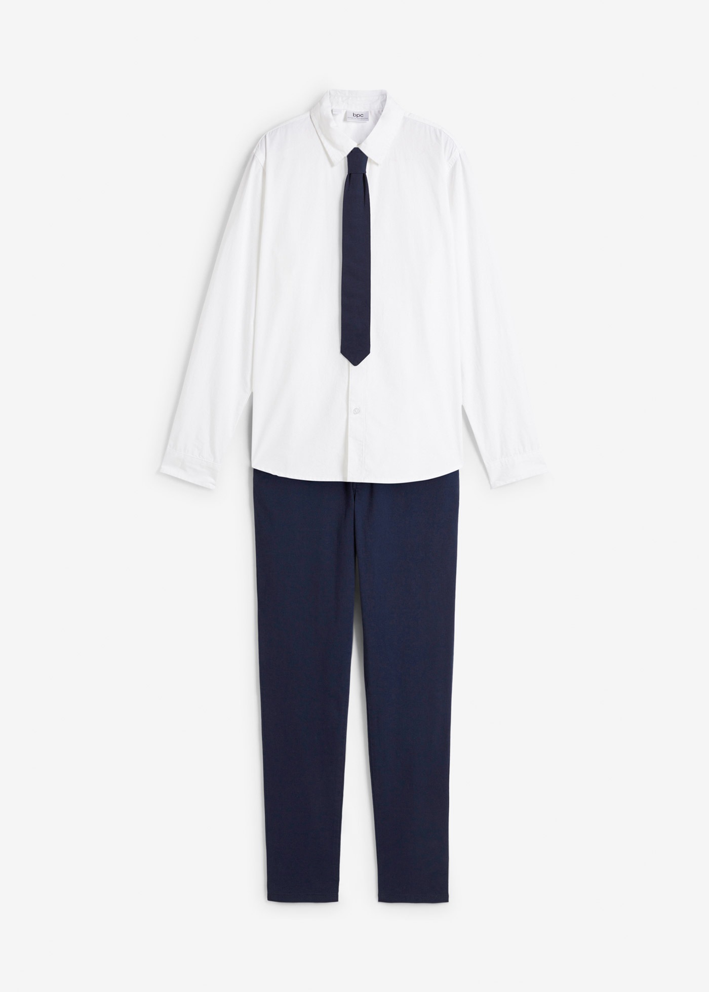 bonprix Langarmhemd Set,  3-teiliges Set, Hemd unifarben mit Kentkragen, Hose und Krawatte