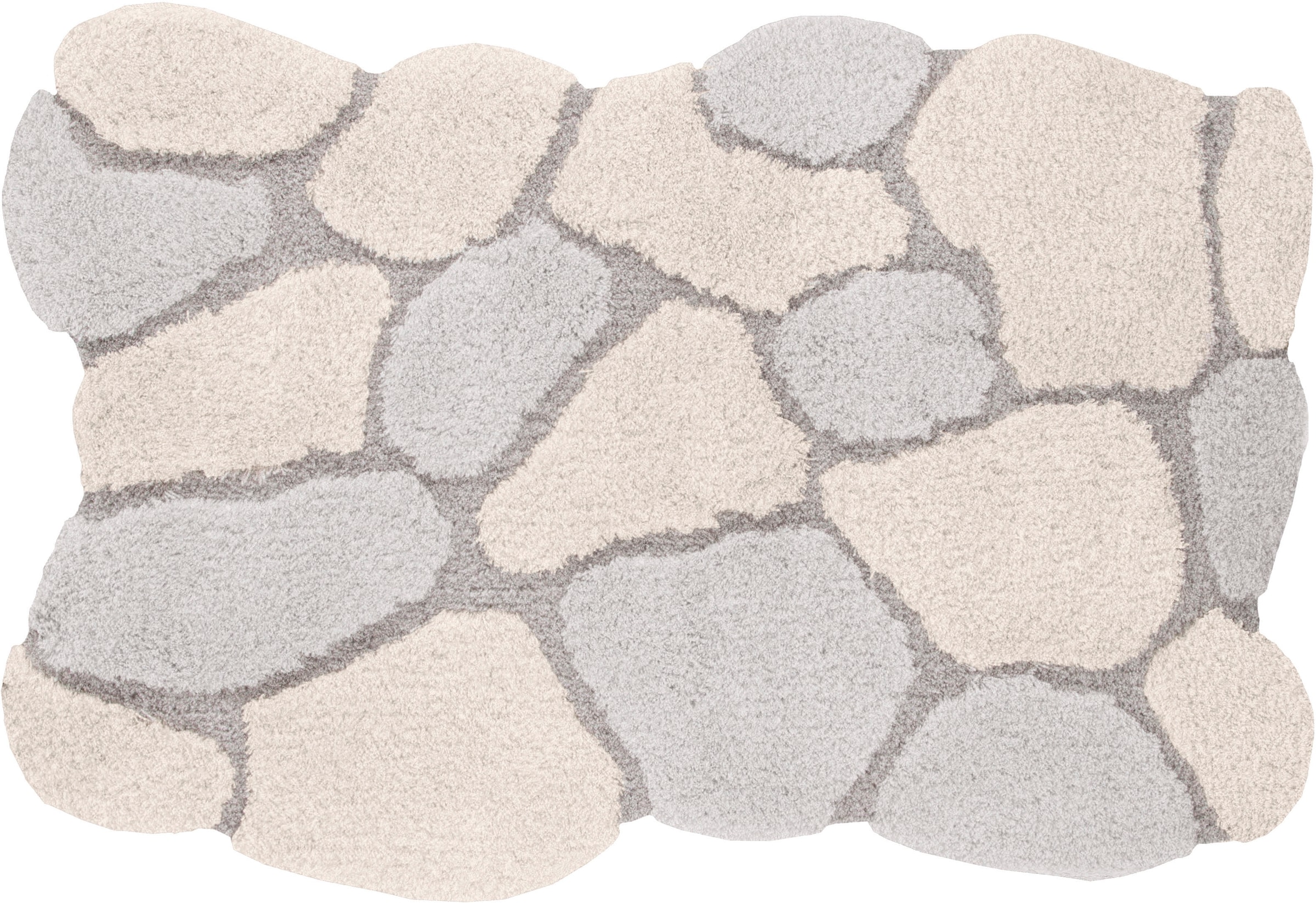 Kleine Wolke Badematte »Brick« Höhe 22 mm rutschhemmend beschichtet Zweifarbiger Stein-Look in Creme & Grau mit geschwungenen Formen