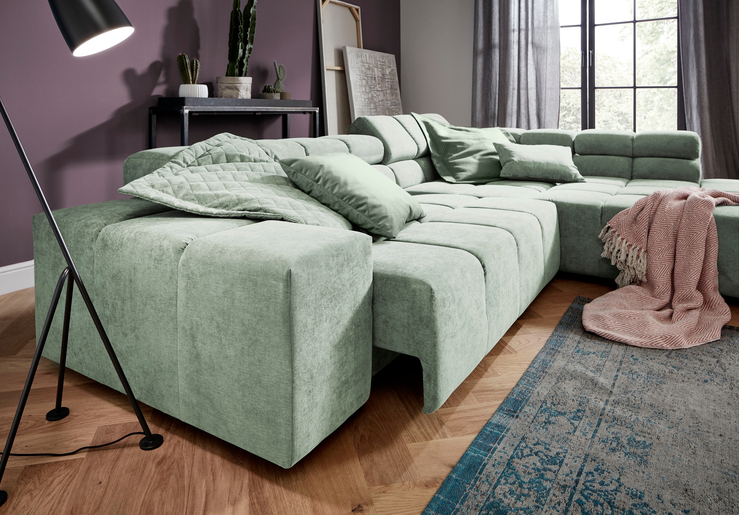 INOSIGN Ecksofa »Ancona incl. Kopfteilverstellung, Breite 319cm, L-Form«, wahlweise motorische Sitztiefenverstellung, auch in Cord + Easy Care