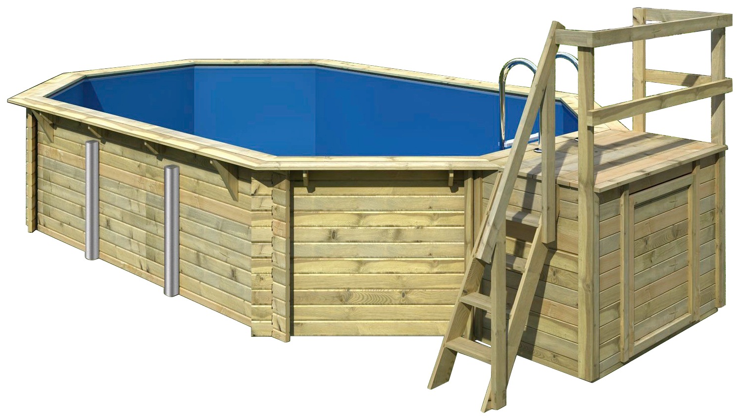 Karibu Achteckpool »PALMA Set B BxLxH: 358x569x124 cm mit Sonnendeck« 38 mm starkes kesseldruckimprägniertes Fichtenholz