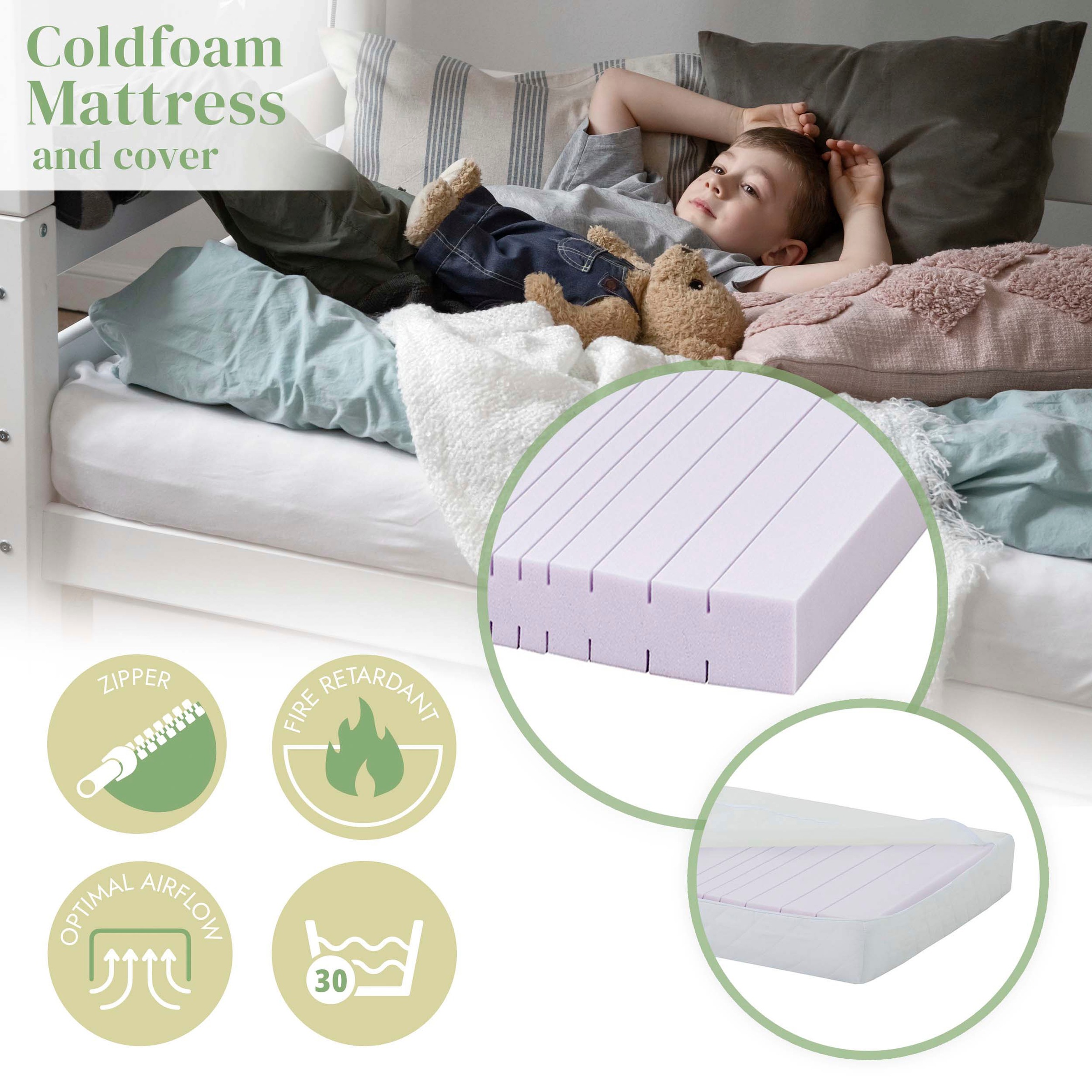 Hoppekids Einzelbett »ECO Comfort«, (Set), mit Rollrost in 8 Farben, wahlweise mit Matratze und Absturzsicherung