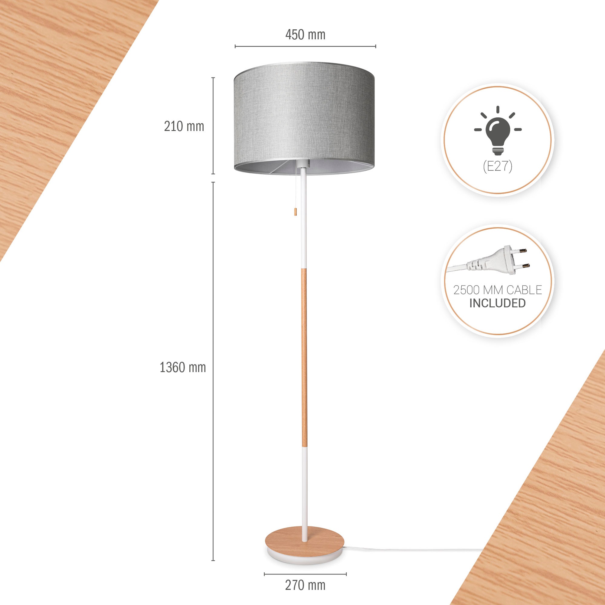 Paco Home Stehlampe »EK CA UNI COLOR«, Leuchtmittel E27 | ohne Leuchtmittel, Stoffschirm Wohnzimmer Skandi Standleuchte E27 Einfarbig Stofflampe