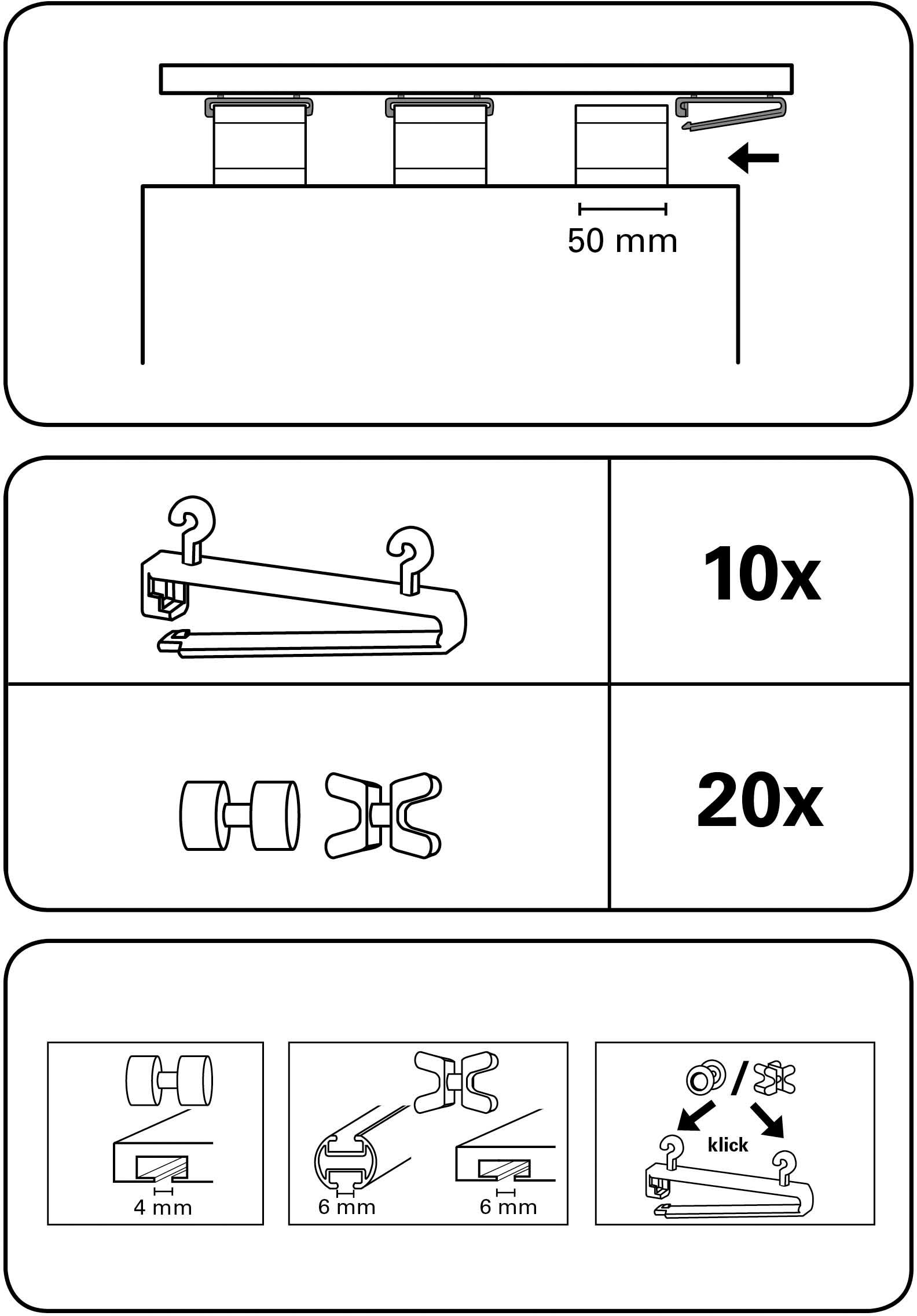 GARDINIA Klick-Gleiter »Schlaufenleiter mit X-Gleitern und Rollen«, (10 St.), Serie Flächenvorhang-Technik Atlanta 3-läufig