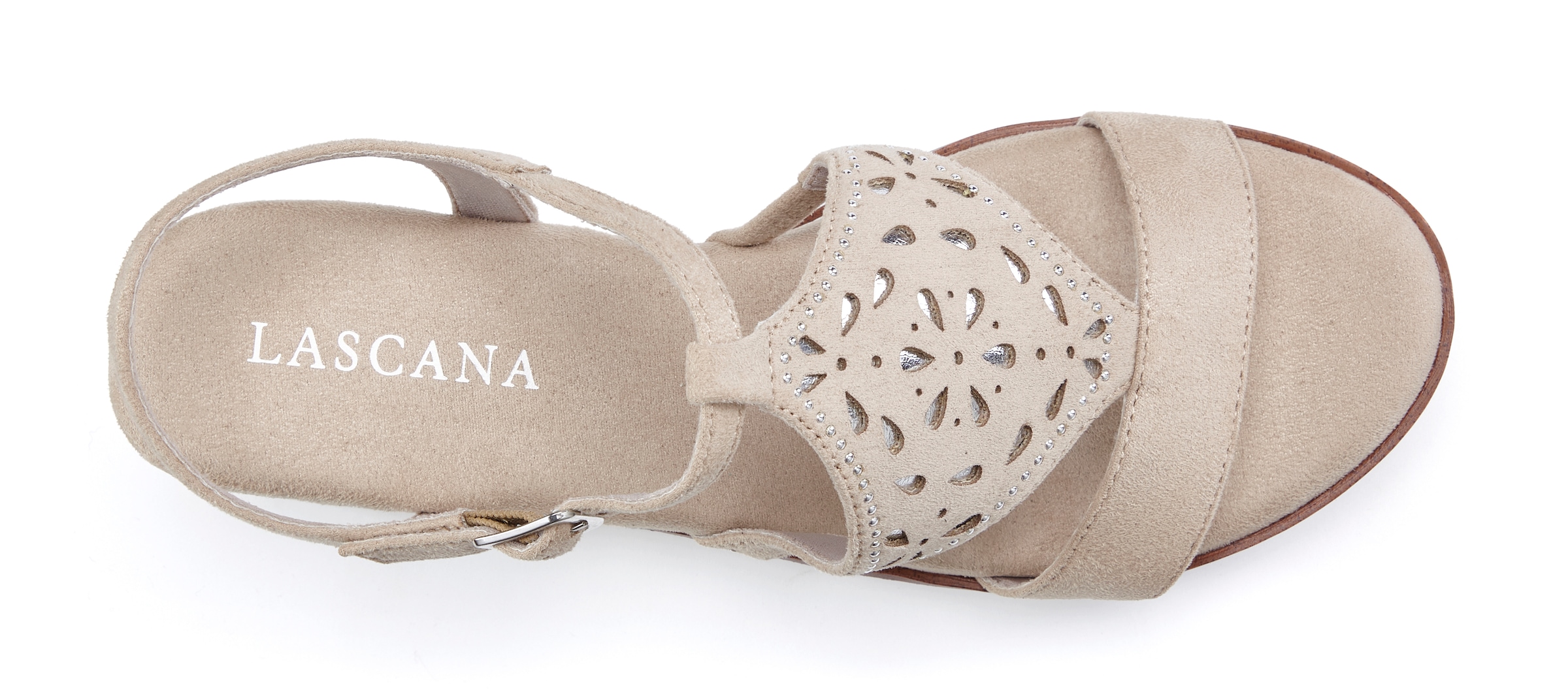 LASCANA Sandalette »Sommerschuh, offener Schuh, Sandale, Keilsandalette,«  mit Keilabsatz gepolsterter Innensohle VEGAN