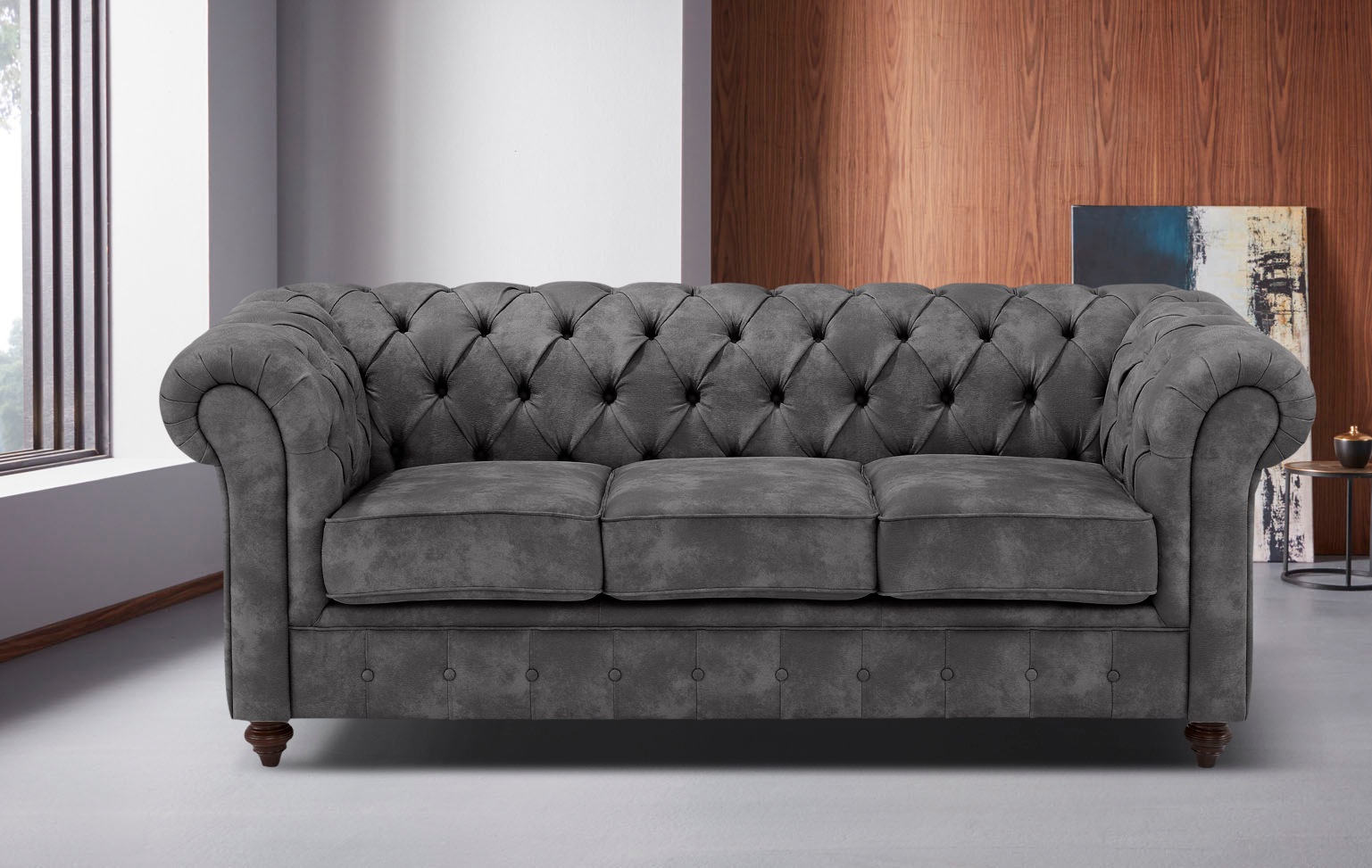Home affaire Chesterfield-Sofa »Chesterfield 3-Sitzer  B/T/H: 198/89/74 cm« mit hochwertiger Knopfheftung , auch in Leder