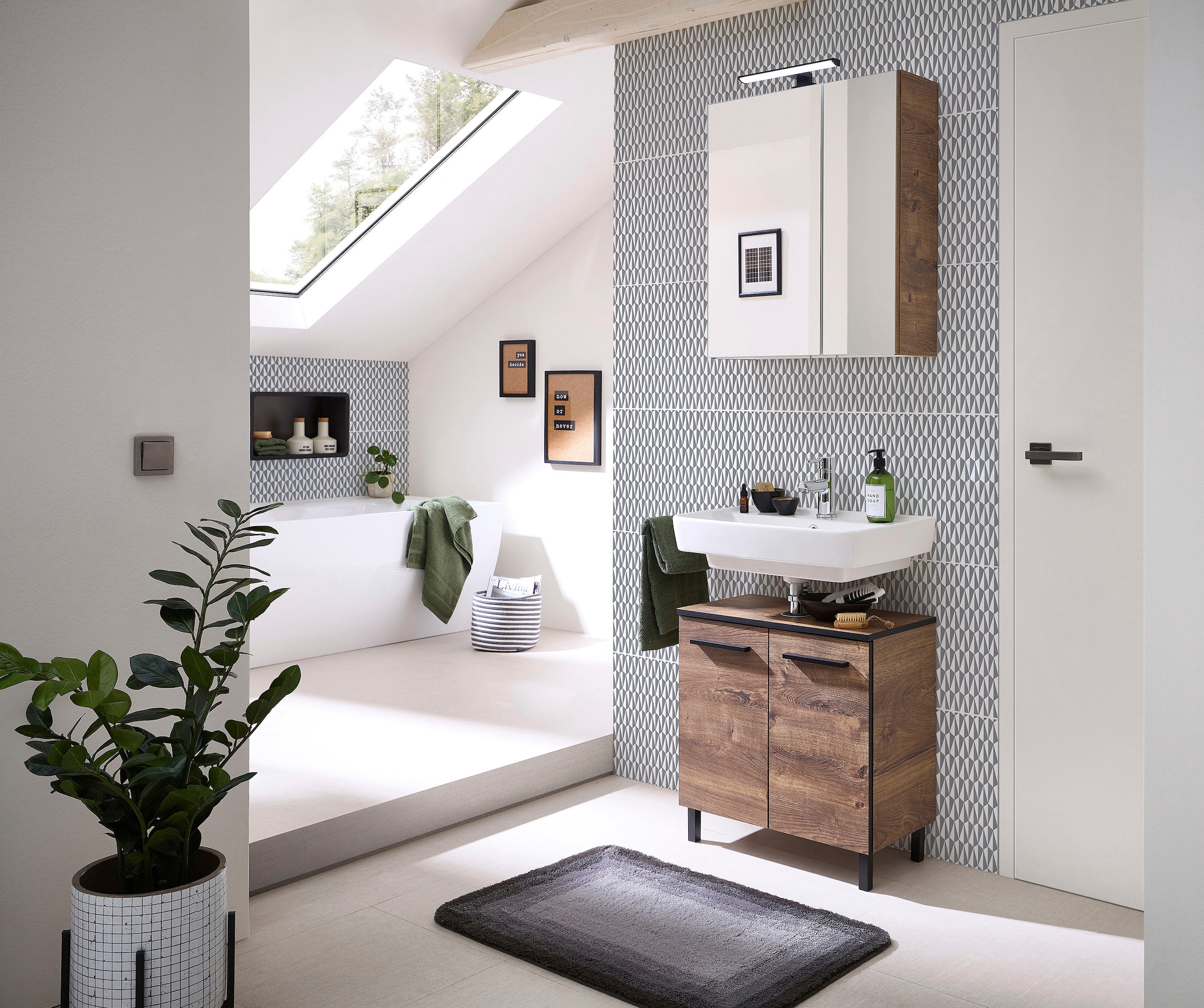 Saphir Waschbeckenunterschrank »Quickset 374 Unterbeckenschrank, Eiche Ribbeck quer Nachbildung«, Waschbeckenschrank inkl. Türdämpfer, 60 cm breit, ohne Waschbecken