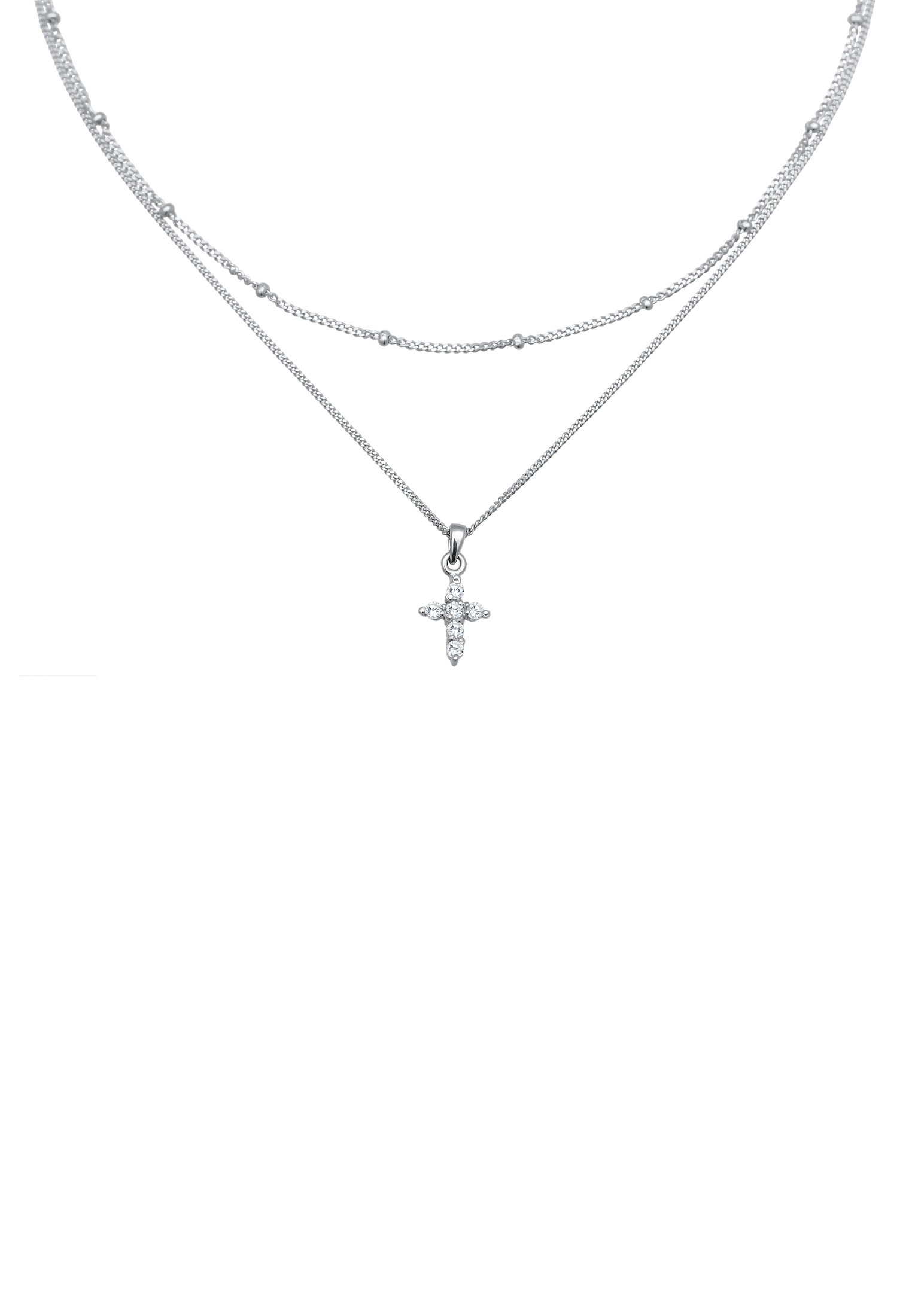 Elli Silberkette »Halskette Choker Layerkette Kreuz Zirkonia 925 Silber«