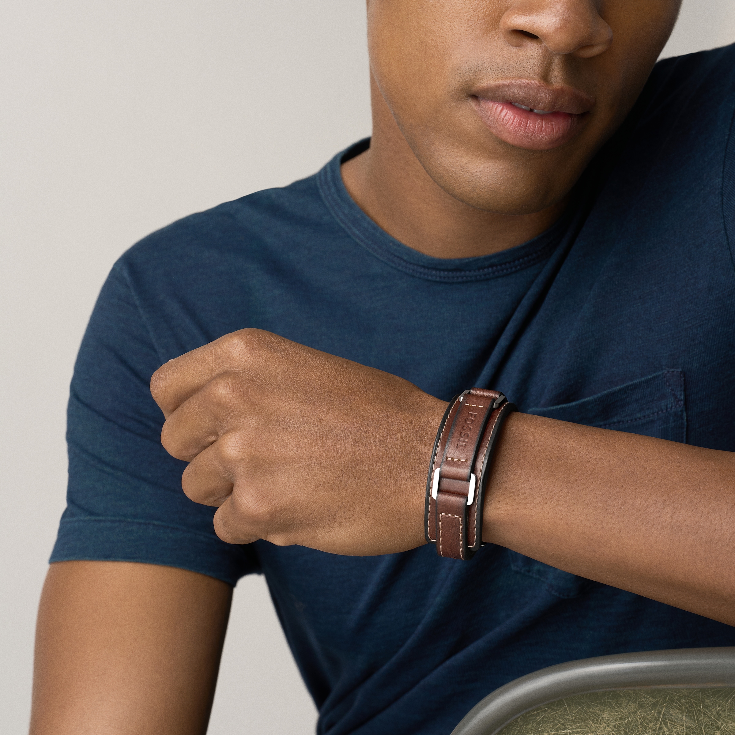 Fossil Armband »Schmuck Geschenk Edelstahl Leder Armschmuck MACHINE«