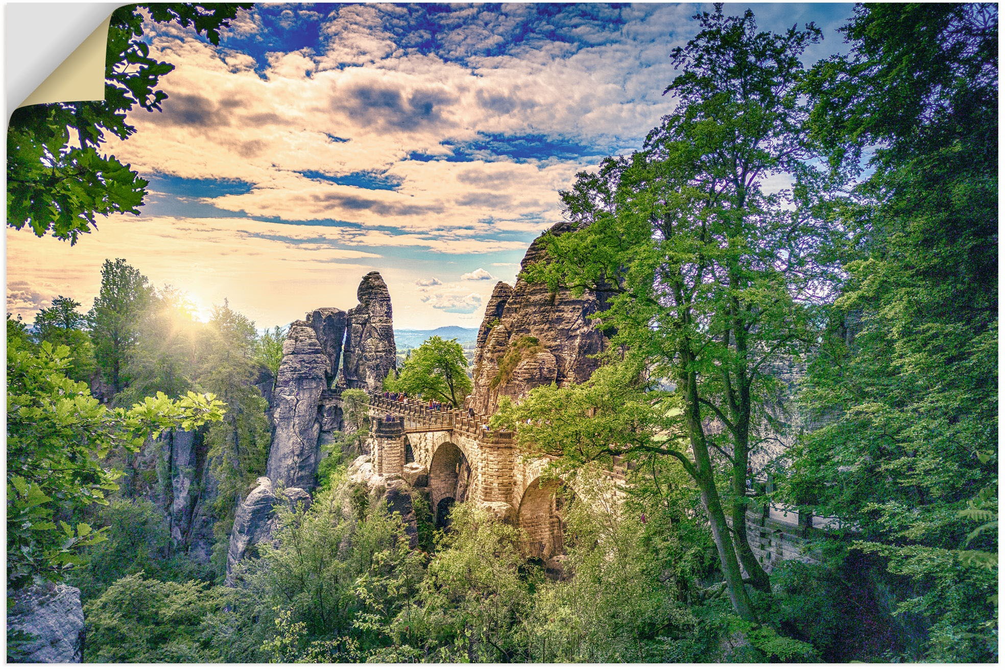 Artland Wandbild »Basteibrücke in der Sächsischen Schweiz«, Felsen, (1 St.), in vielen Größen & Produktarten - Alubild / Outdoorbild für den Außenbereich, Leinwandbild, Poster, Wandaufkleber / Wandtattoo auch für Badezimmer geeignet