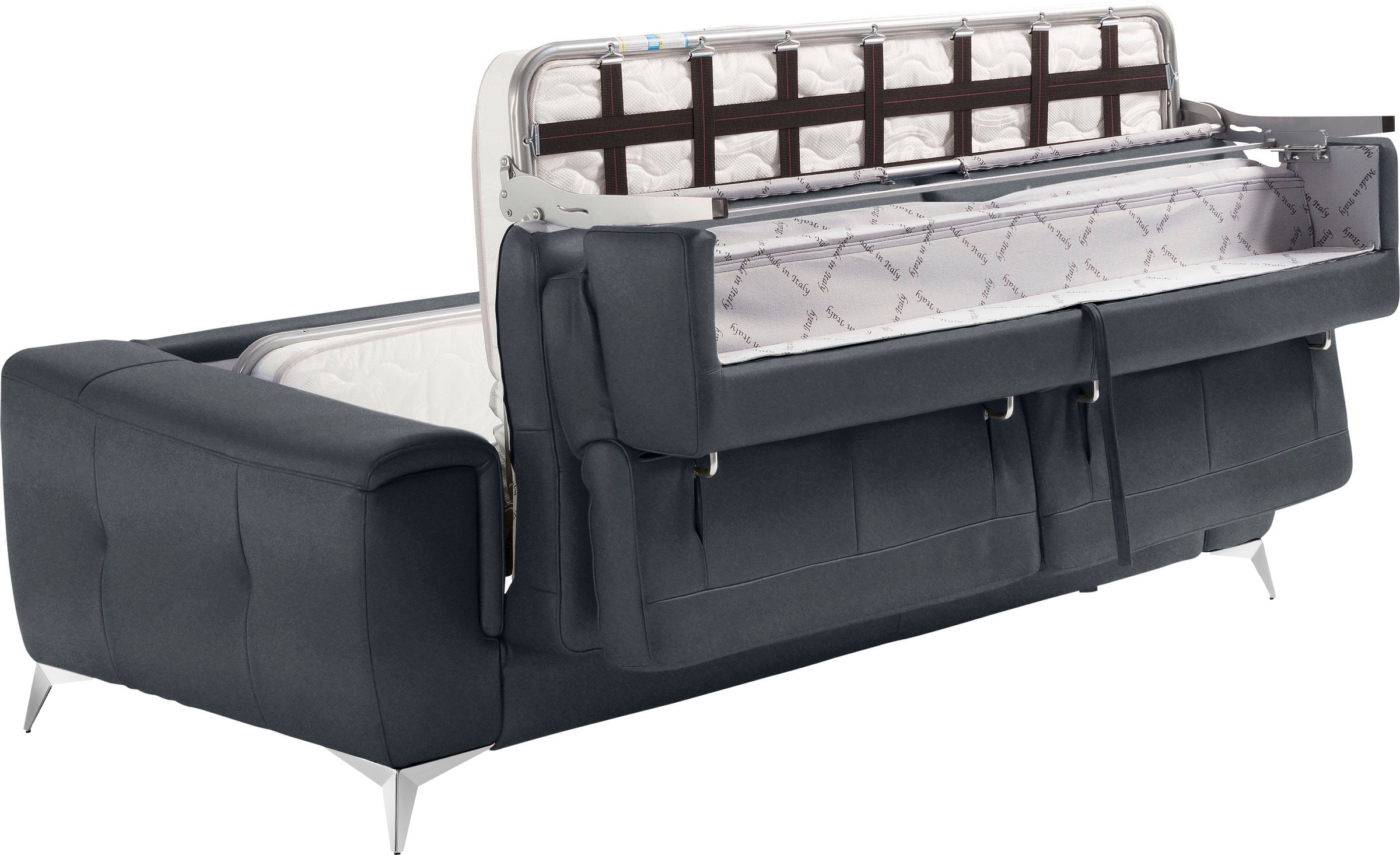 Egoitaliano Schlafsofa »Francine Designsofa, Loungesofa mit Dauerschlaffunktion, Breite 233 cm«, mit Bettfunktion, Luxus-Microfaser BLUSH, charcoal, Fußfarbe chrom