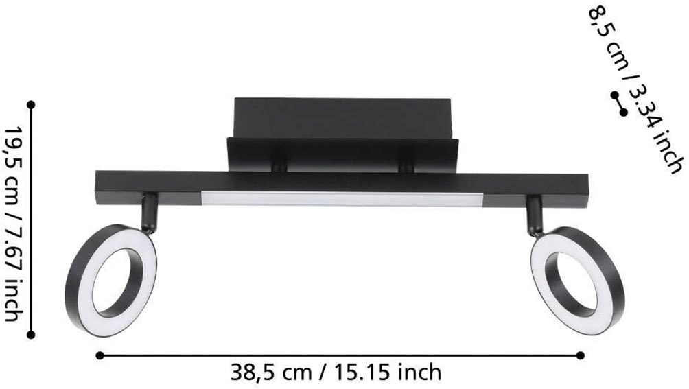 EGLO Deckenspot »CARDILLIO 2 Deckenlampe, schwarz, 2 flammig, schwenkbare Lampenköpfe«, Leuchtmittel LED-Modul | LED fest integriert, Spot, warmweißes Licht, Wohnzimmer, Esszimmer, Küche, Flur, 38,5x8,5cm