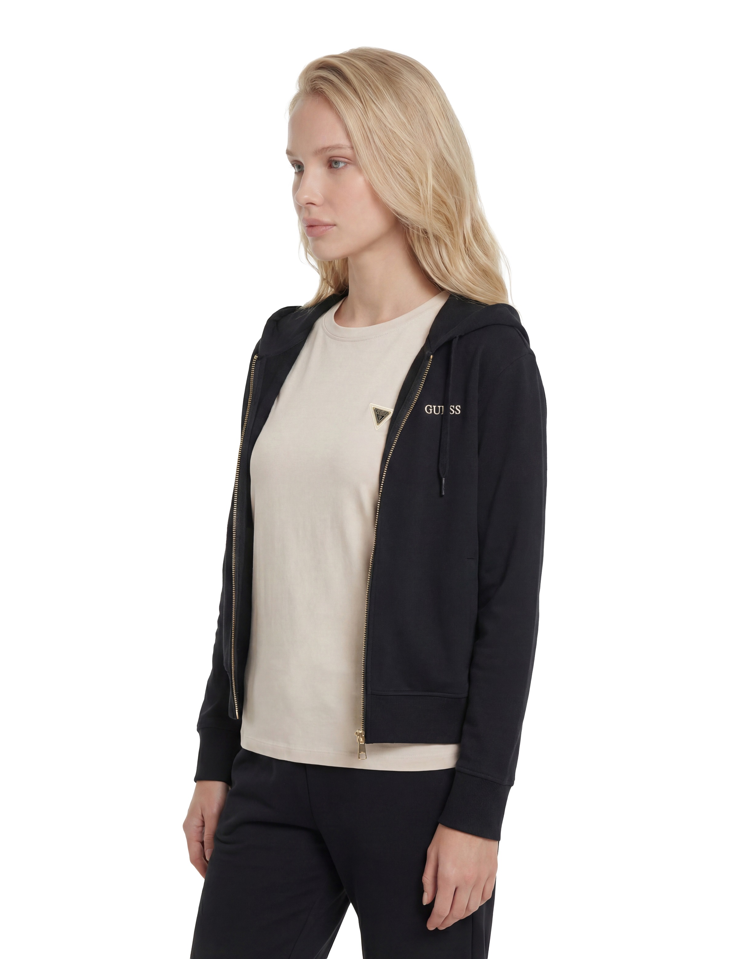 Guess Kapuzensweatjacke »SOFIA ZIPPER SWEATSHIRT« mit Logostickerei, Baumwollmix