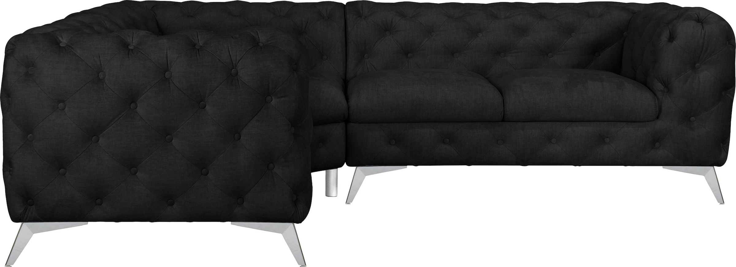 Leonique Chesterfield-Sofa »Ecksofa GLYNIS L-Form mit Wellenunterfederung, Maße B/T/H 264/264/75cm«, aufwändige Knopfheftung, moderne Chesterfield Optik, Fußfarbe wählbar