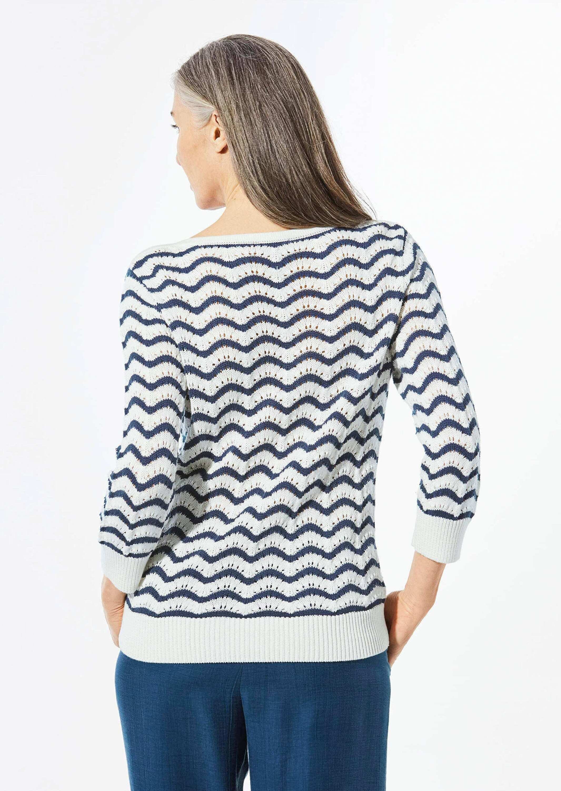 GOLDNER Rundhalspullover »Kurzgröße Ringelpullover mit 3/4-Arm und Ajourdetails«