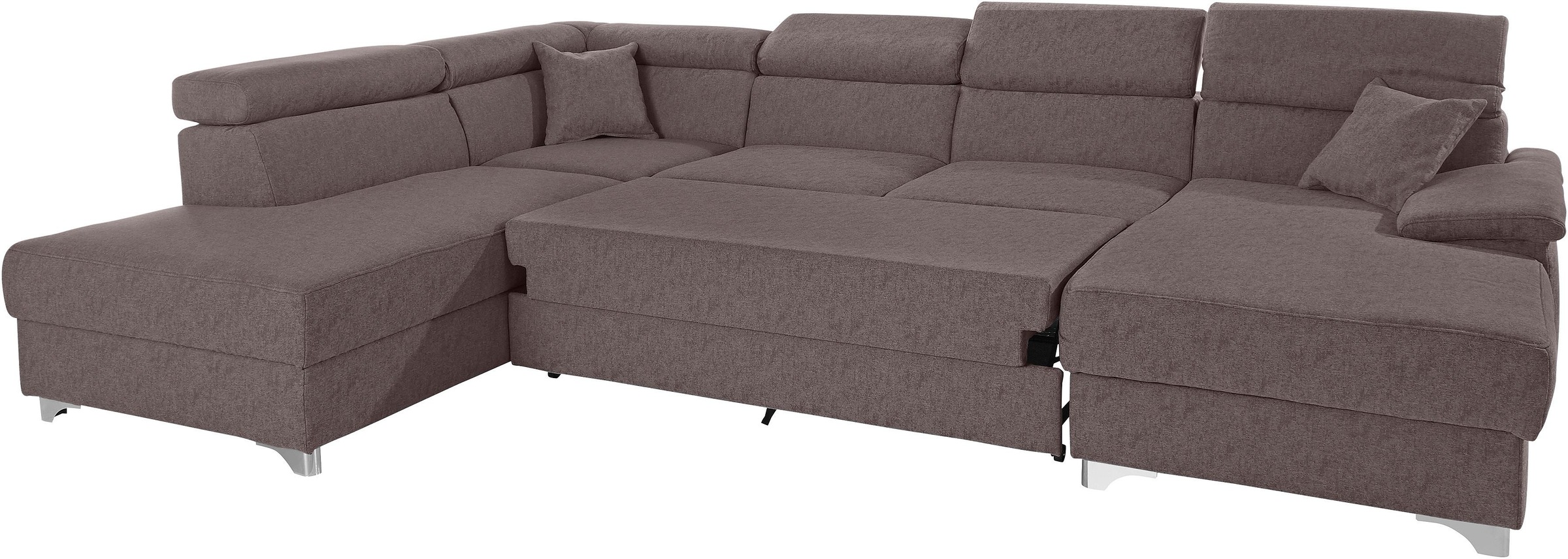 DOMO collection Wohnlandschaft »Mira, inklusive Kopfteilverstellung für mehr Wohlfühlkomfort, U-Form«, wahlweise mit Bettfunktion und Bettkasten, elegant und modern