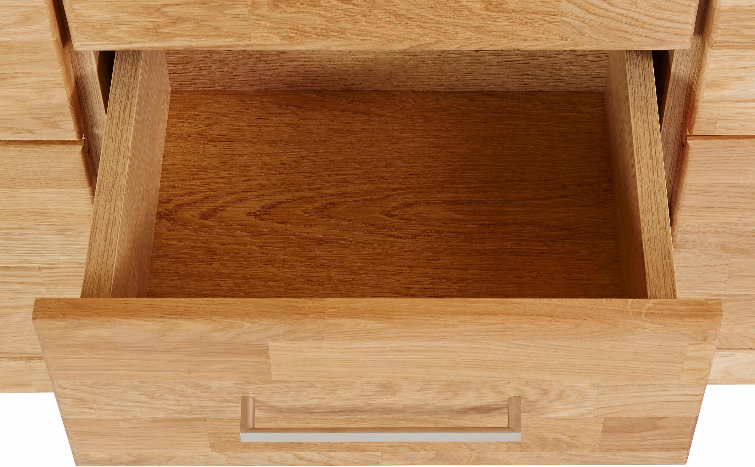 Home affaire Sideboard »Ribe,130cm breit,80cm hoch,Oberplatte Holz massiv,6 Fächer«, Holz massiv, Holzwerkstoff, Metall Griffe,2 Türen,3 Schubladen