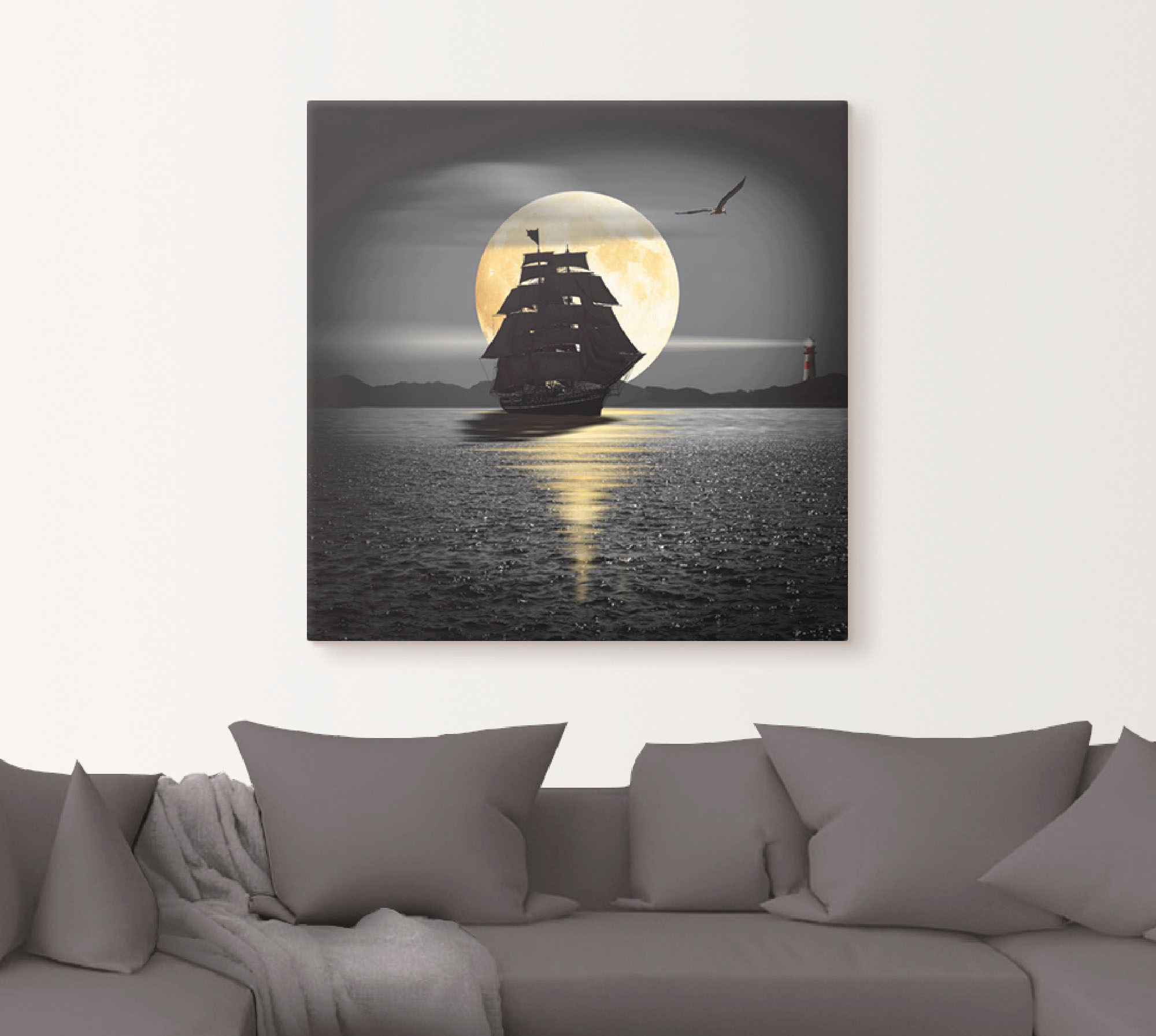 Artland Wandbild »Ein Schiff mit schwarzen Segeln«, Boote & Schiffe, (1 St.), als Leinwandbild, Poster, Wandaufkleber in verschied. Größen