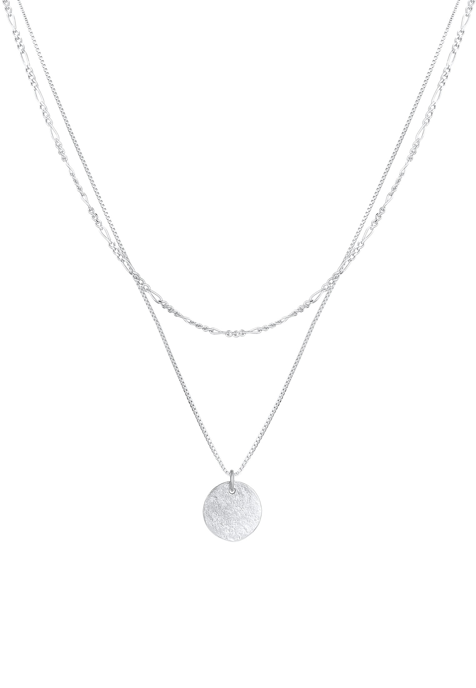 Elli Kette ohne Anhänger »Halskette Elli Halskette Layer Plättchen Figaro Boho 2-lagig 925 Silber«