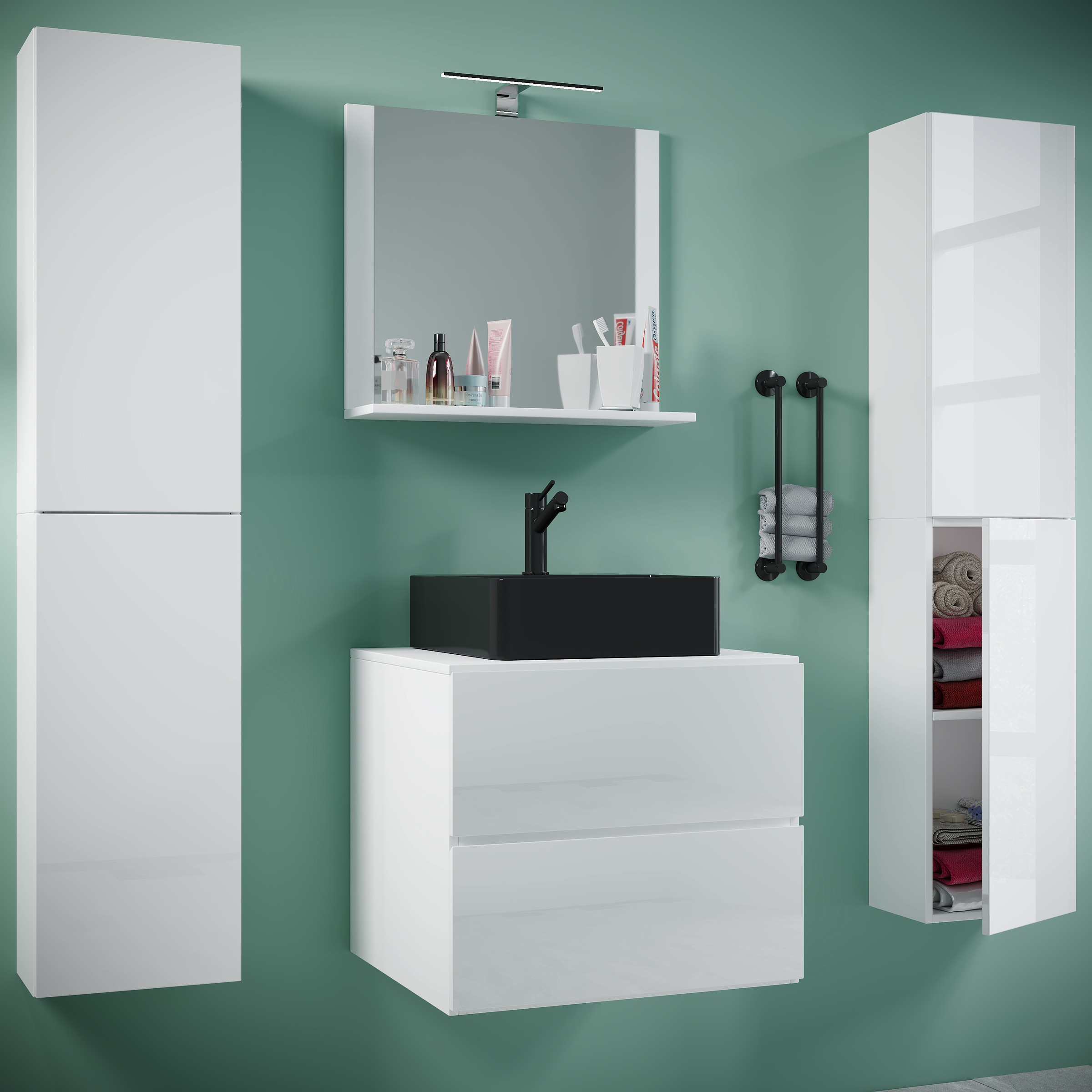 VCM Waschbeckenunterschrank »VCM 5-tlg. Waschplatz Waschtisch Badmöbel Set Waschbecken Lendas BL Breite 60 cm XL Schublade«, (5 St.)