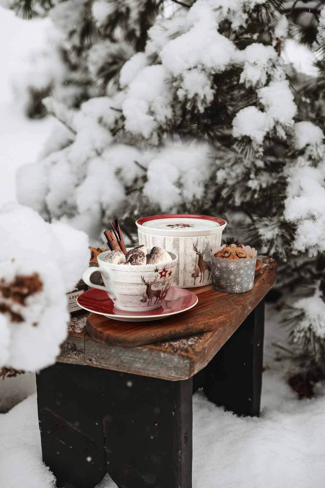 Seltmann Weiden Tasse »Milchkaffeetassen Life Christmas 370 ml 6er Set weiß-braun« Spülmaschinengeeignet, Mikrowellengeeignet, Ofenfest, Salamandergeeignet, Kühlschrankgeeignet, Gefrierschrankgeeignet