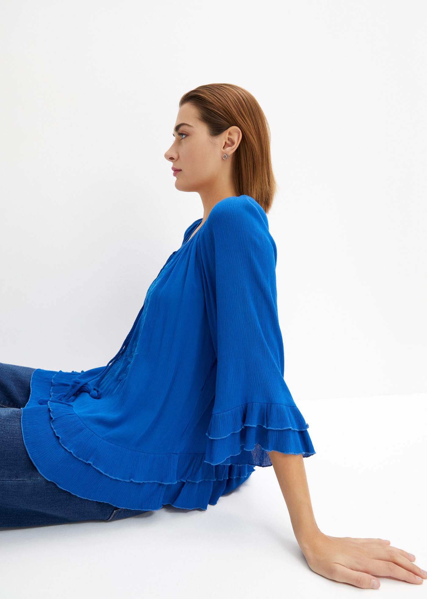 bonprix Tunika 1 A-Linien-Passform, mit 3/4-Ärmeln, gleichfarbige Stickerei