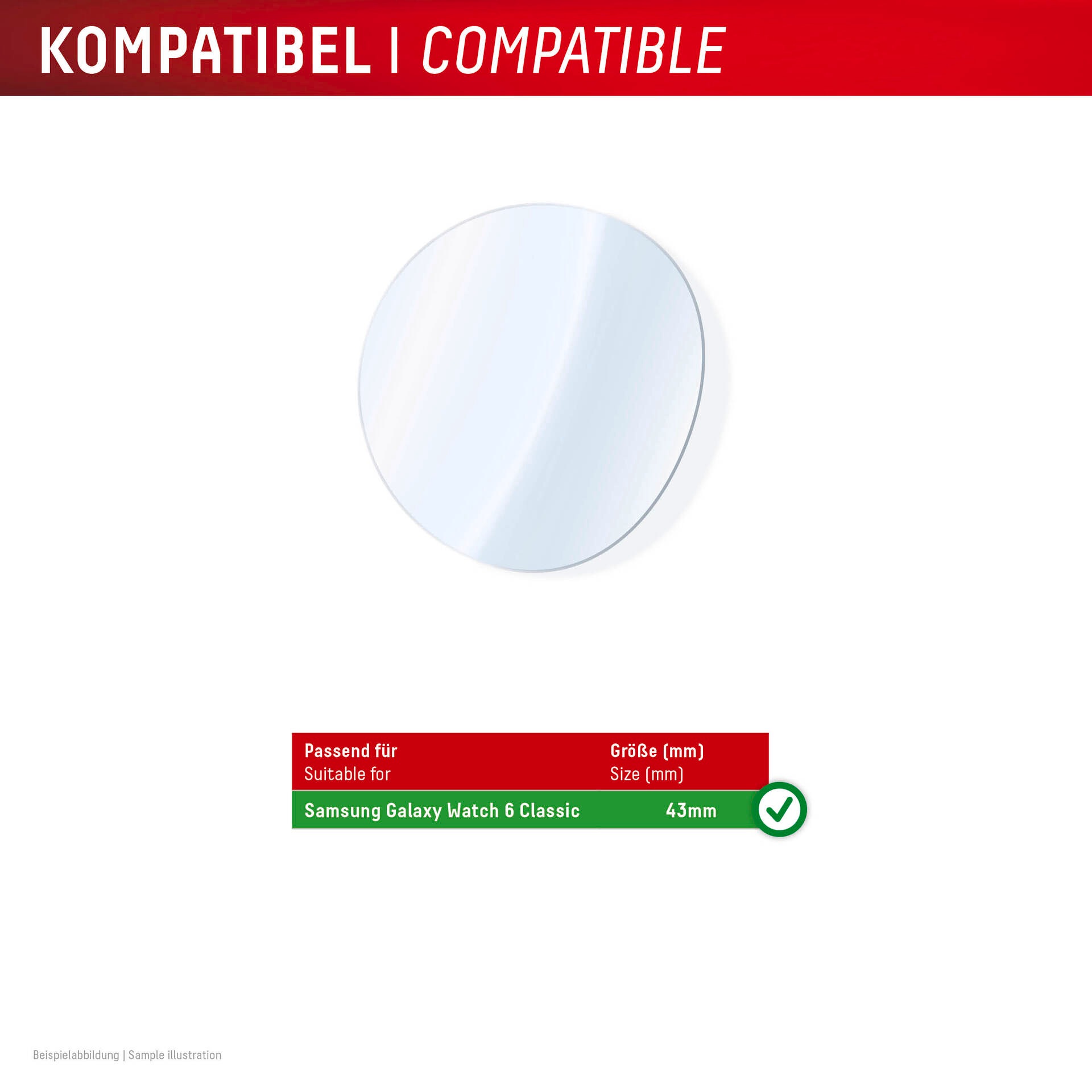 Displex Displayschutzglas »Smartwatch Glass Unbreakable Protector«, für Samsung Galaxy Watch6 Classic 43 mm, (Packung, 2x Hybrid Glass), Displayschutzfolie, Schutzfolie, Bildschirmschutz, kratz- & stoßfest