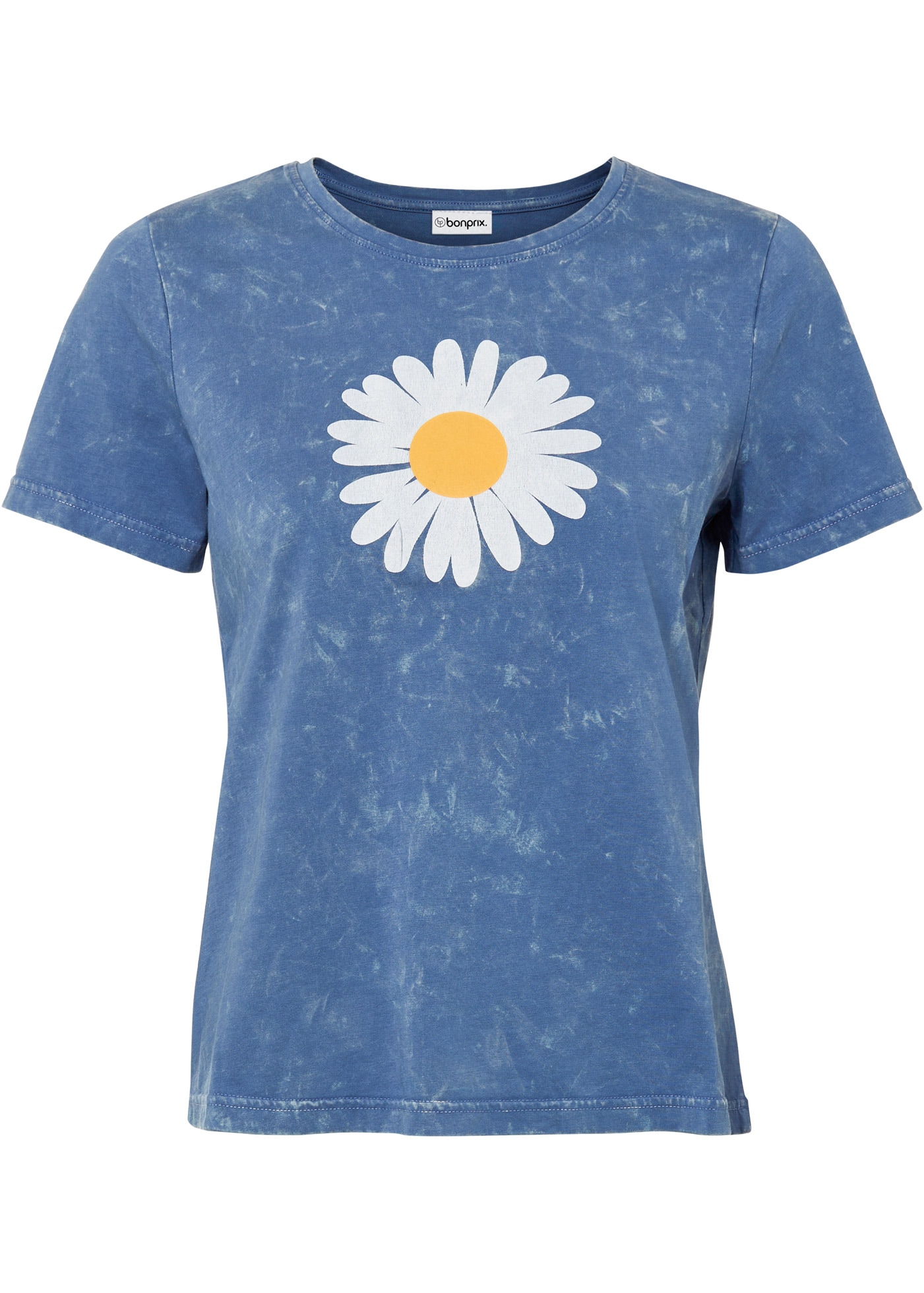 bonprix T-Shirt »T-Shirt aus reiner Baumwolle« Slim Fit Passform, Kurzarm, Gänseblümchen-Print, Moonwash-Effekt