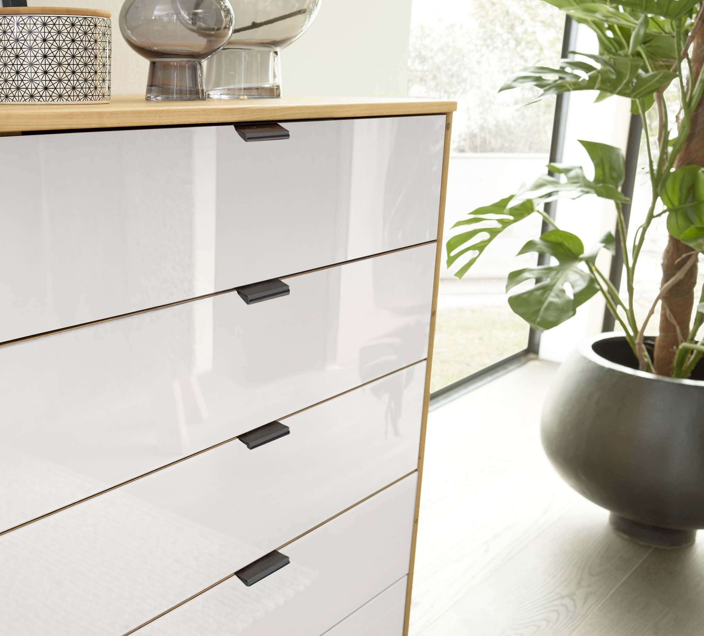 WIEMANN Kombikommode »Cardiff Sideboard, Wäscheschrank, teilmassiv Bianco-Eiche, Schubladen« Kommode 120x86x43 cm, braun, mit Dämpfung, MADE IN GERMANY,  verschiedenen Ausführungen, inklusive Einlegeboden