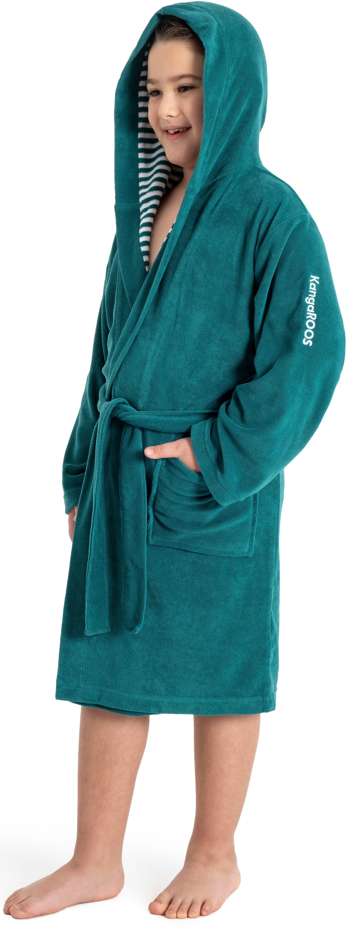 KangaROOS Kinderbademantel »Dalia, Ideal für Zuhause, Schwimmbad oder im Urlaub« 1 Stk. Uni-Farben mit Streifen