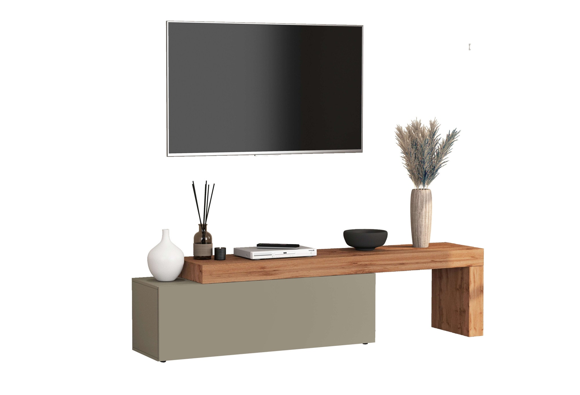 INOSIGN Lowboard »Chronos TV-Board, T-Schrank«, (1 St., Breite verstellbar von 180 bis 290 cm), Breite 240 cm TV-Board,Lowboard,1 Klappe und ein L-Förmiger Aufsatz