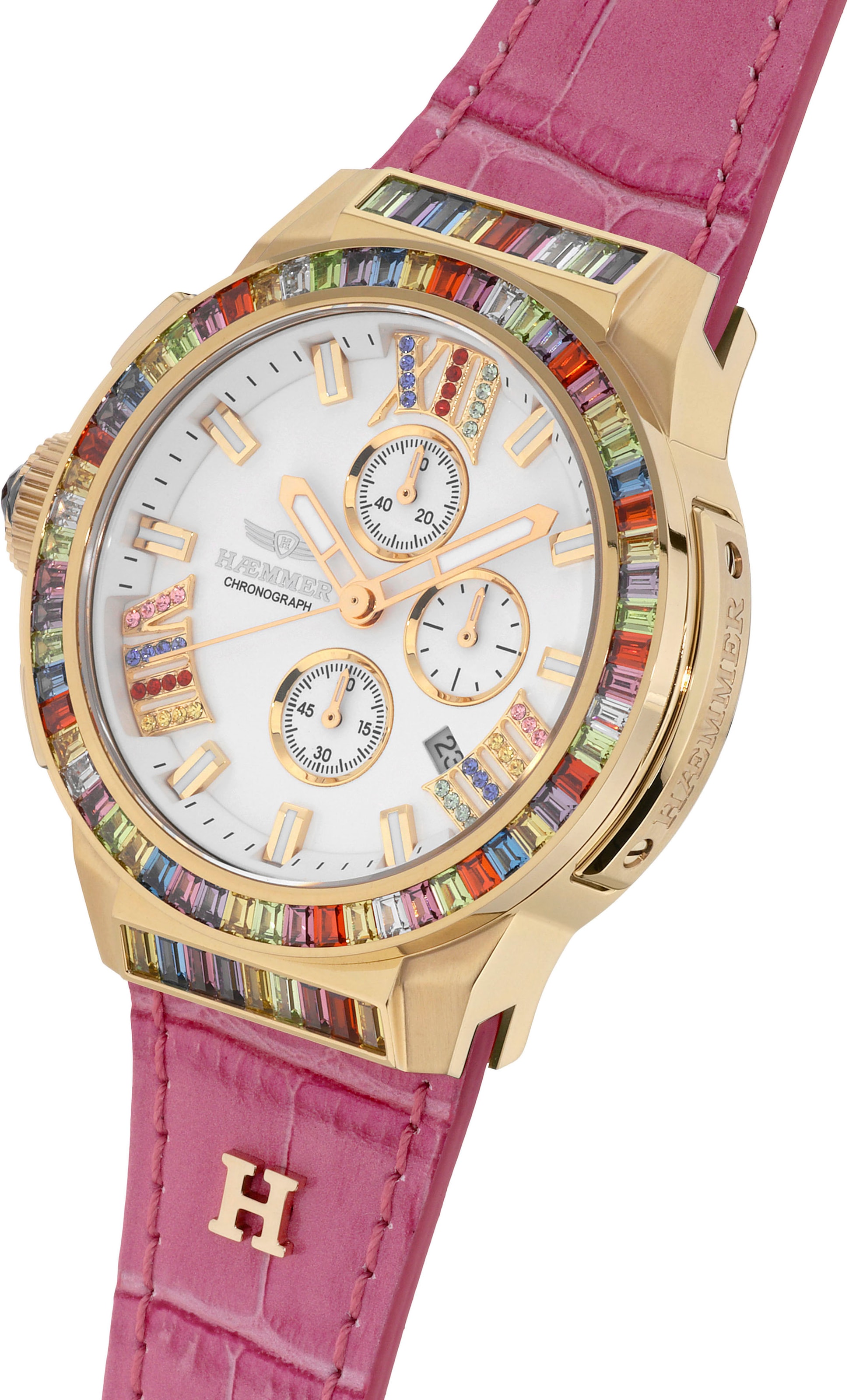 HAEMMER GERMANY Chronograph »GLORIOUS«, Quarzuhr, Damenuhr, Datum, Stoppfunktion, Saphirglas, Lederarmband