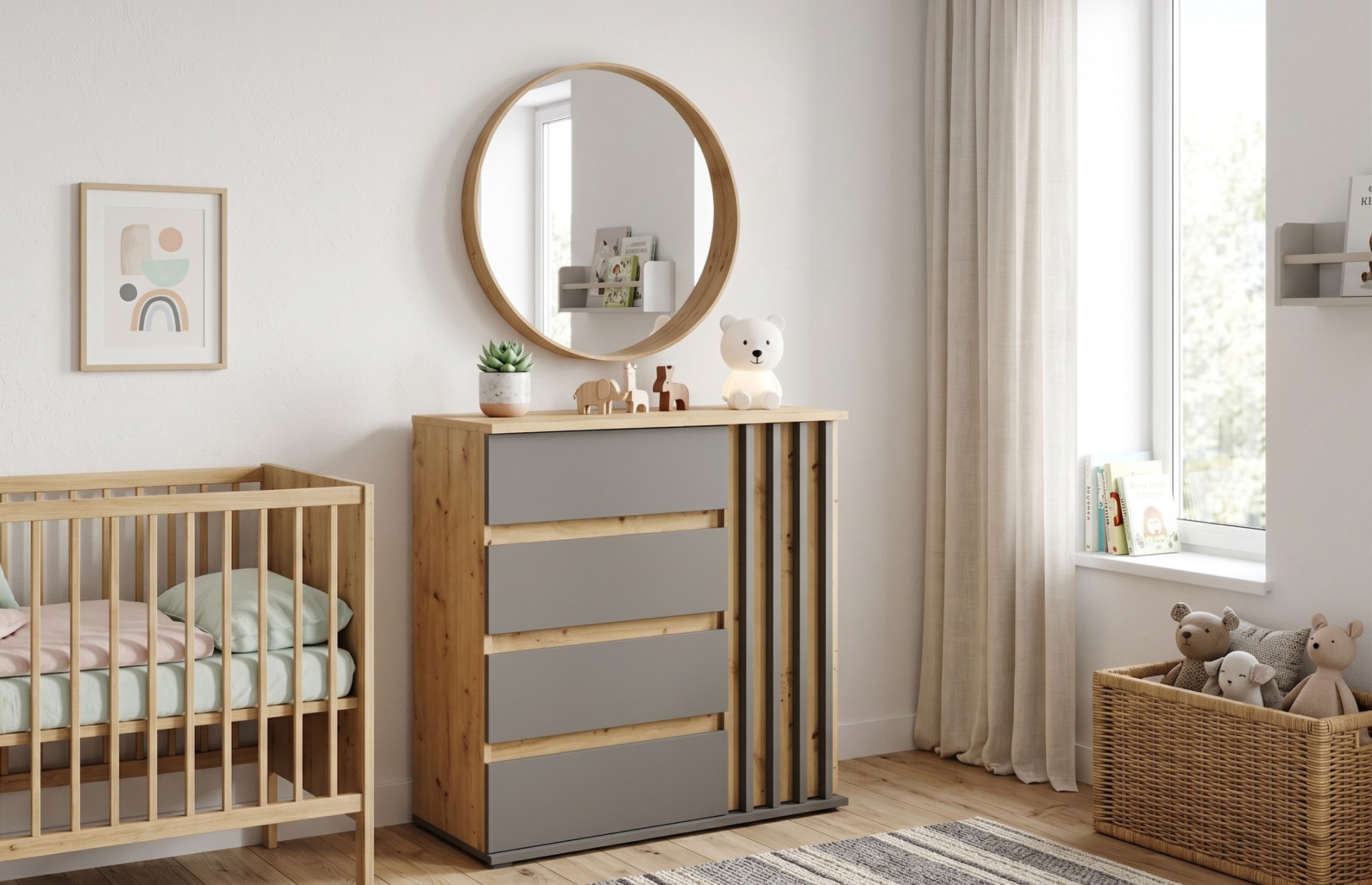 Home affaire Kommode »LANDUVA Sideboard mit viel Stauraum, Breite 80 cm« Schrank mit Schubladen und 1 Tür, Lamellen Design