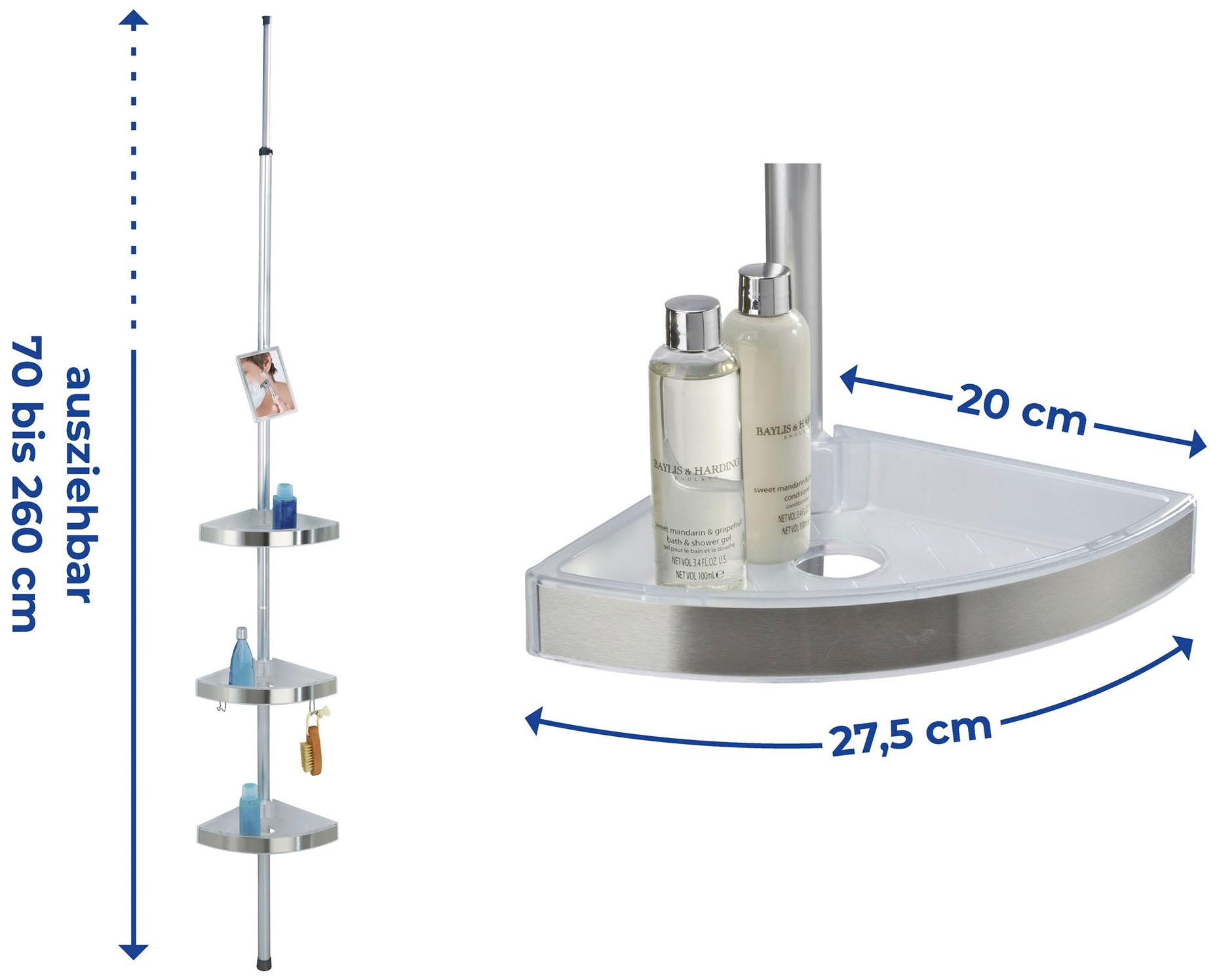 WENKO Duschablage »Premium«, 3 Ablagen, 1 Spiegel