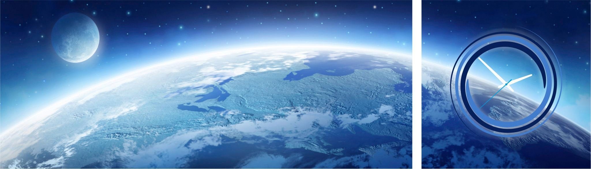 Conni Oberkircher´s Bild »Earth & Moon«, Weltraum, (Set), mit dekorativer Uhr
