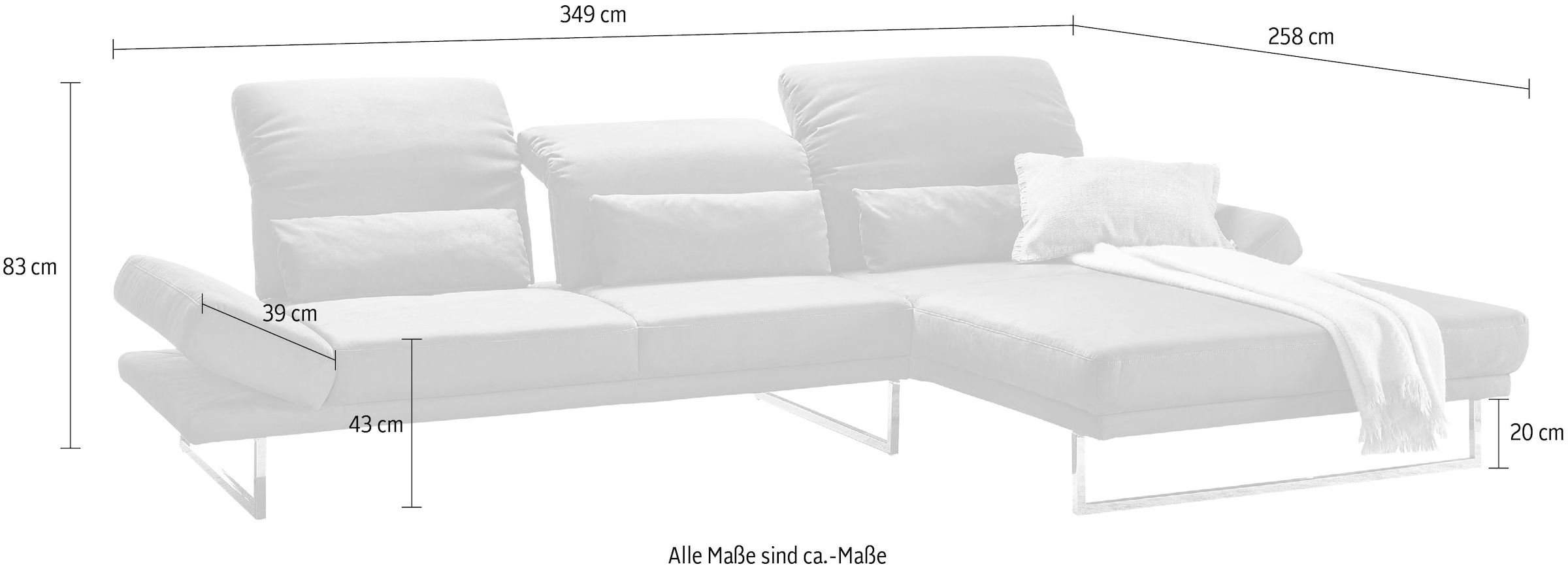 3C Candy Ecksofa »Mallow Designsofa mit Komfortfunktionen, modern und bequem, L-Form«, Verstellbare Armlehne und Kopfteil, manuelle Sitztiefenverstellung