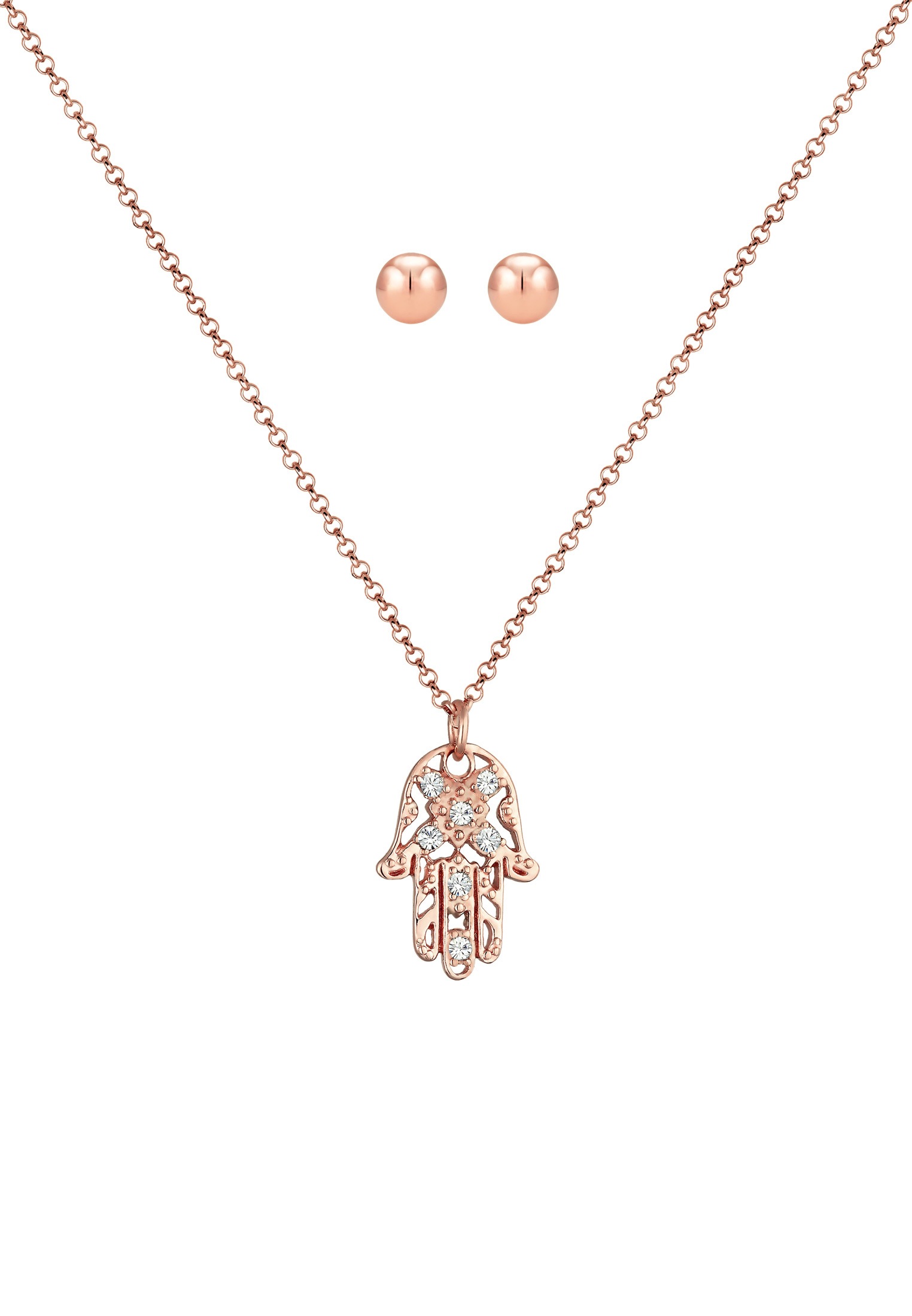 Elli Ohrring und Ketten Set »Schmuckset Hand der Fatima Kugel Set 925 Silber, mit Kristallen von Swarovski®«