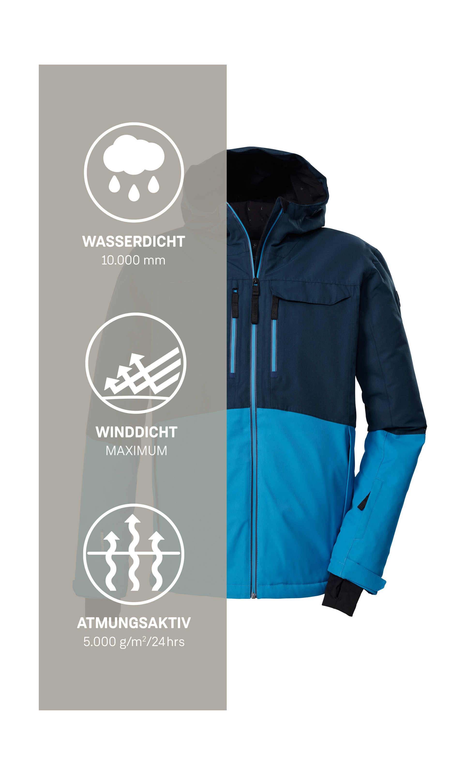 Killtec Skijacke »KSW 53 MN SKI JCKT«, Skijacke: wasserdicht, atmungsaktiv, Colourblock, viele Taschen