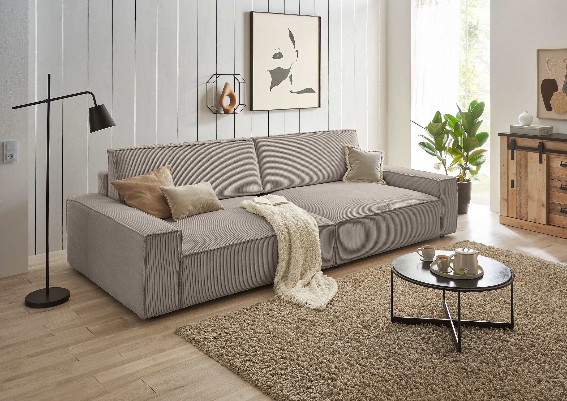 Home affaire Big-Sofa »NEU: SHERWOOD XXL, Big-Sofa (316cm), extra tiefe Sitzfläche 95 cm«, bequemer Sitzkomfort, Cord u. Leinenoptik, Kedernaht