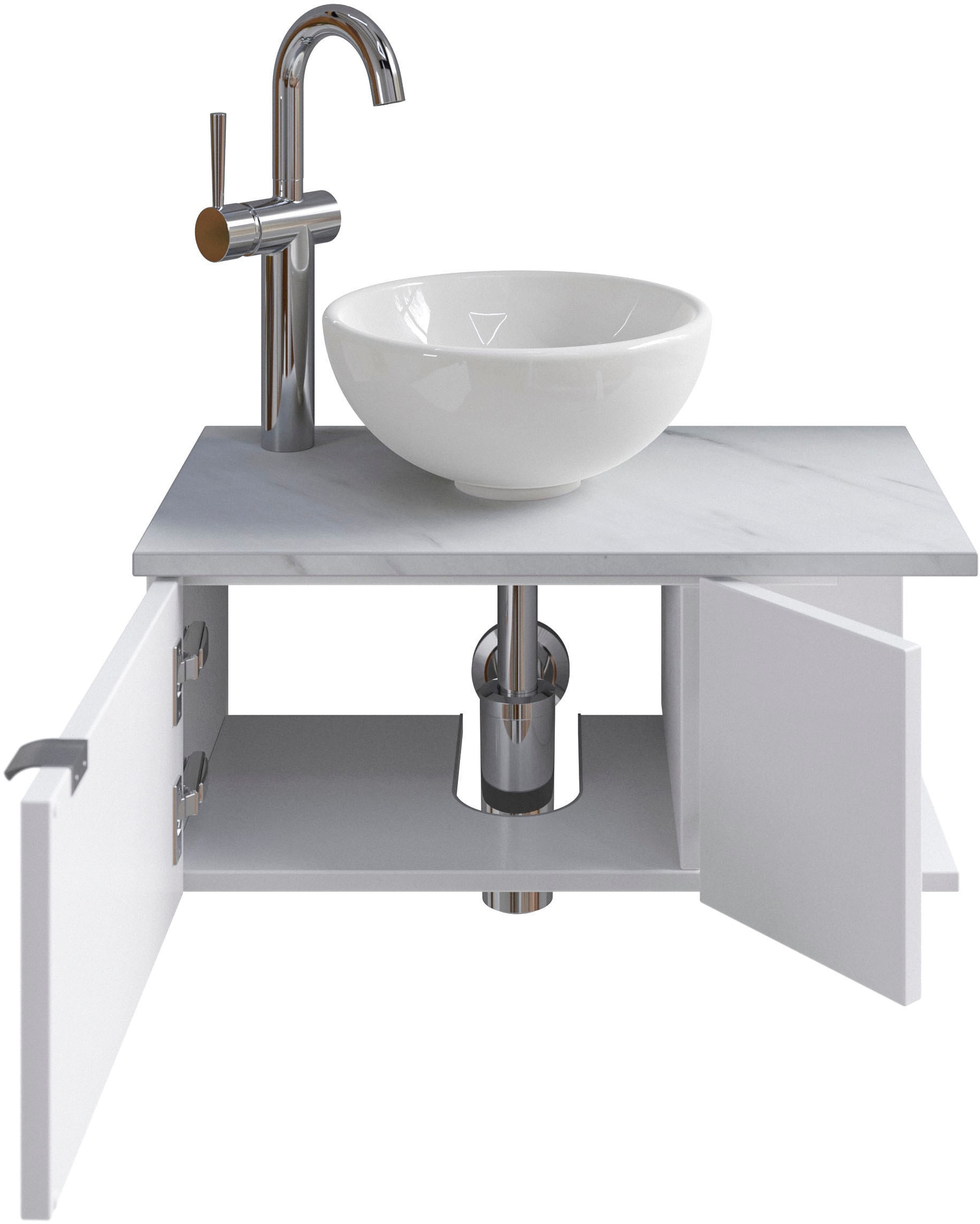 Saphir Waschtisch »Serie 6915 Waschschale mit Unterschrank für Gästebad, Gäste WC«, 61 cm breit, 2 Türen, offenes Fach, kleine Bäder, ohne Armatur