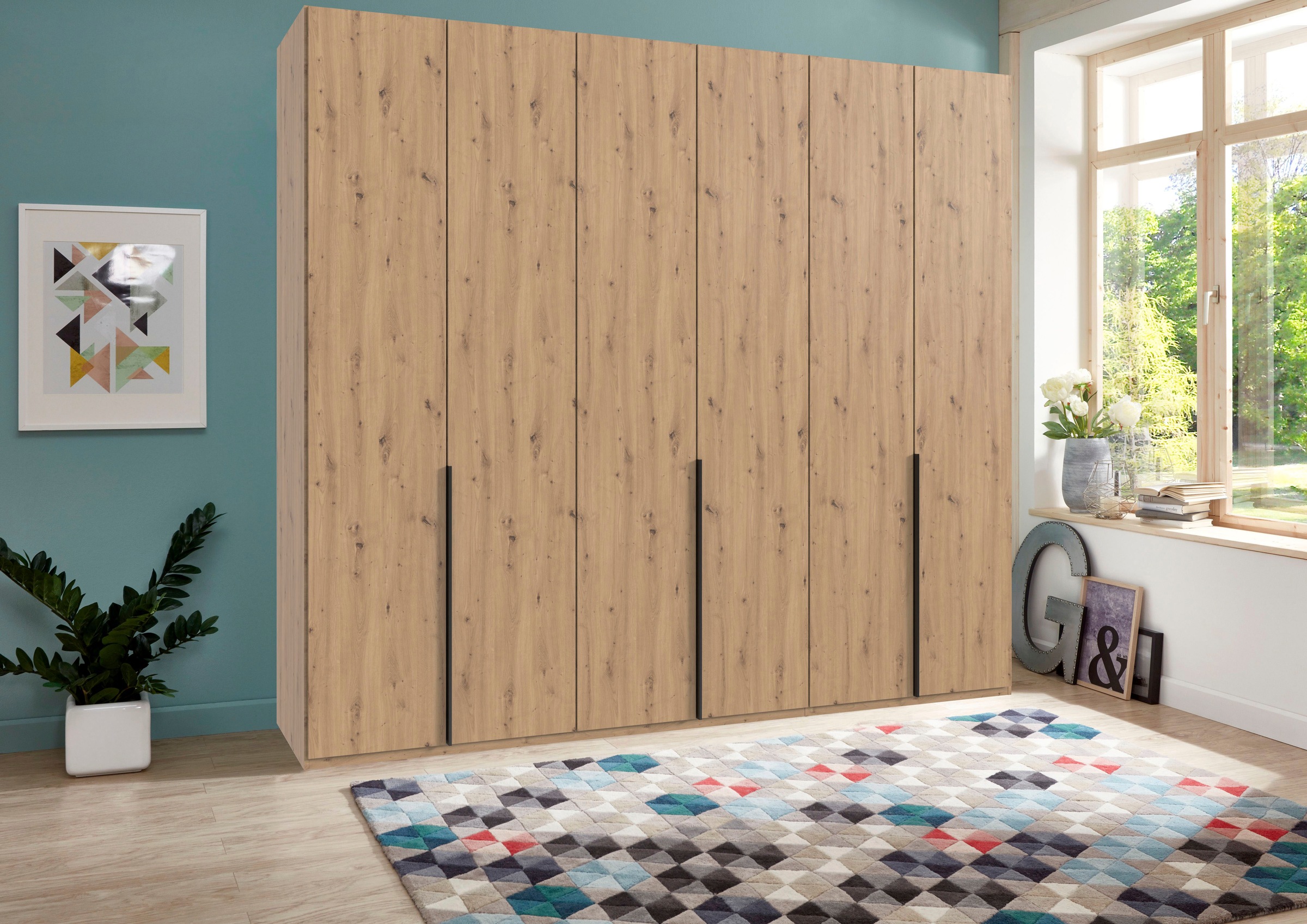 Wimex Kleiderschrank »Mugano, in 5 Breiten und 2 Höhen, Made in Germany«, (in Basic oder Premium Ausstattung mit 2 weiteren Einlegeböden), mit langen Griffstangen aus Metall, wahlweise mit oder ohne Spiegel